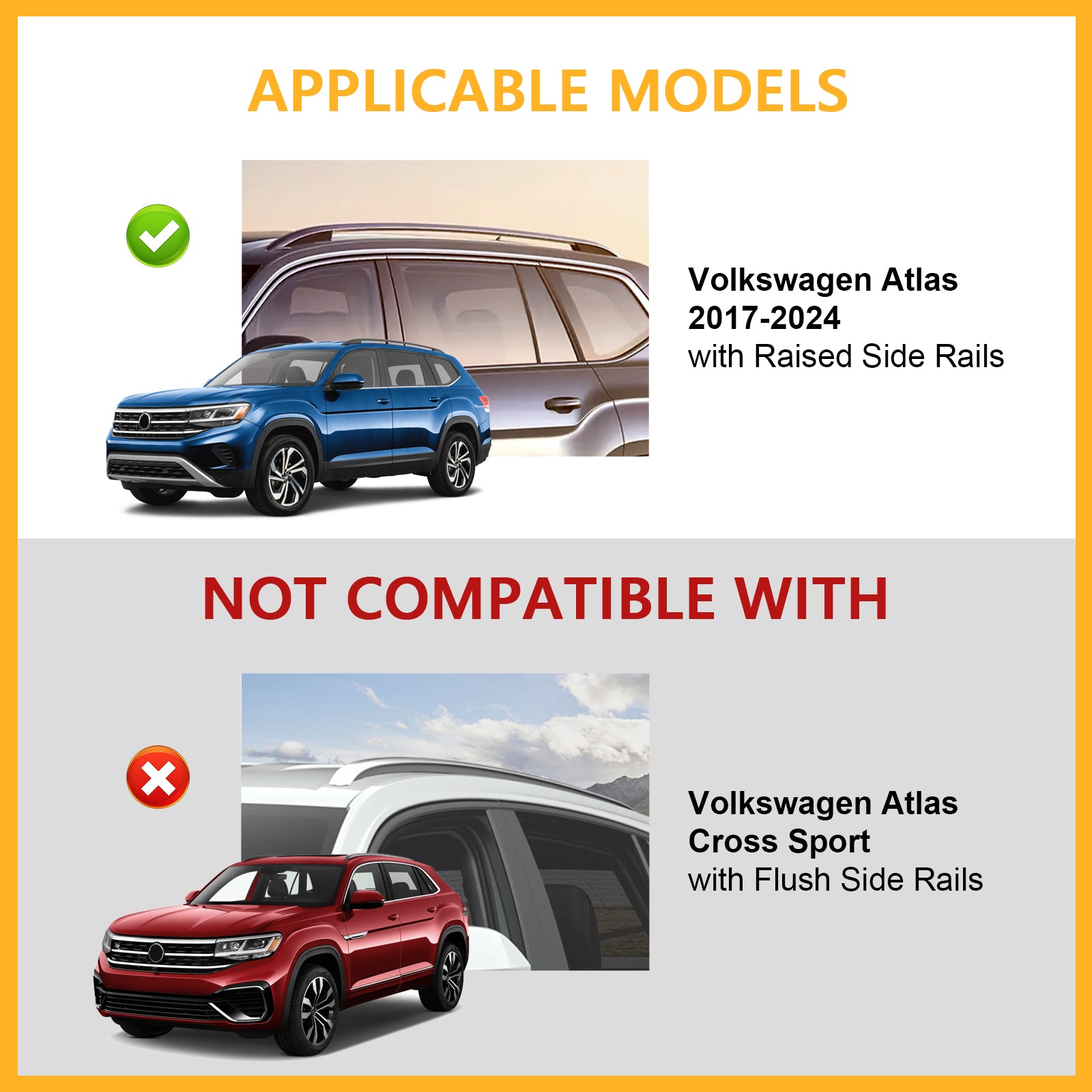 KINGGERI Roof Rack Cross Bars Compatible with Volkswagen VW Atlas 2017-2025 with Raised Side Rails(Not For Atlas Cross Sport)