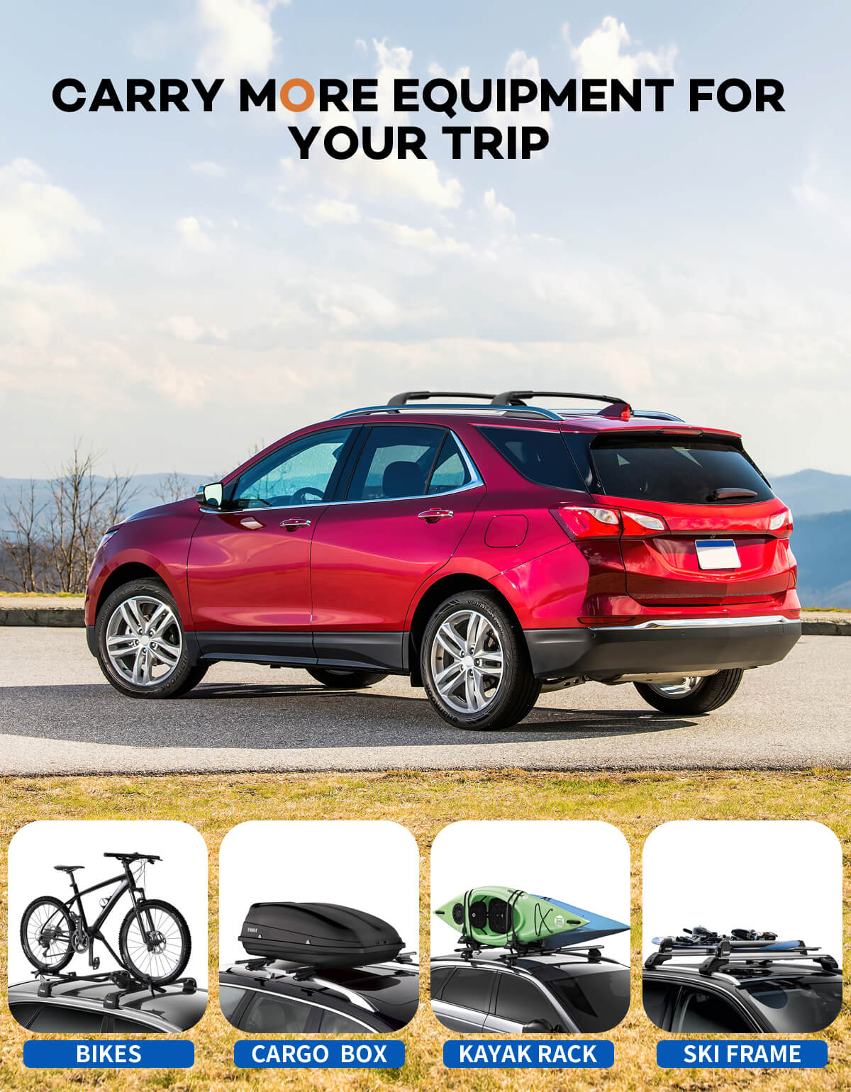 KINGGERI 220lbs Roof Rack Cross Bars Compatible with Chevy Chevrolet Equinox 2018-2024 & GMC Terrain 2018-2024