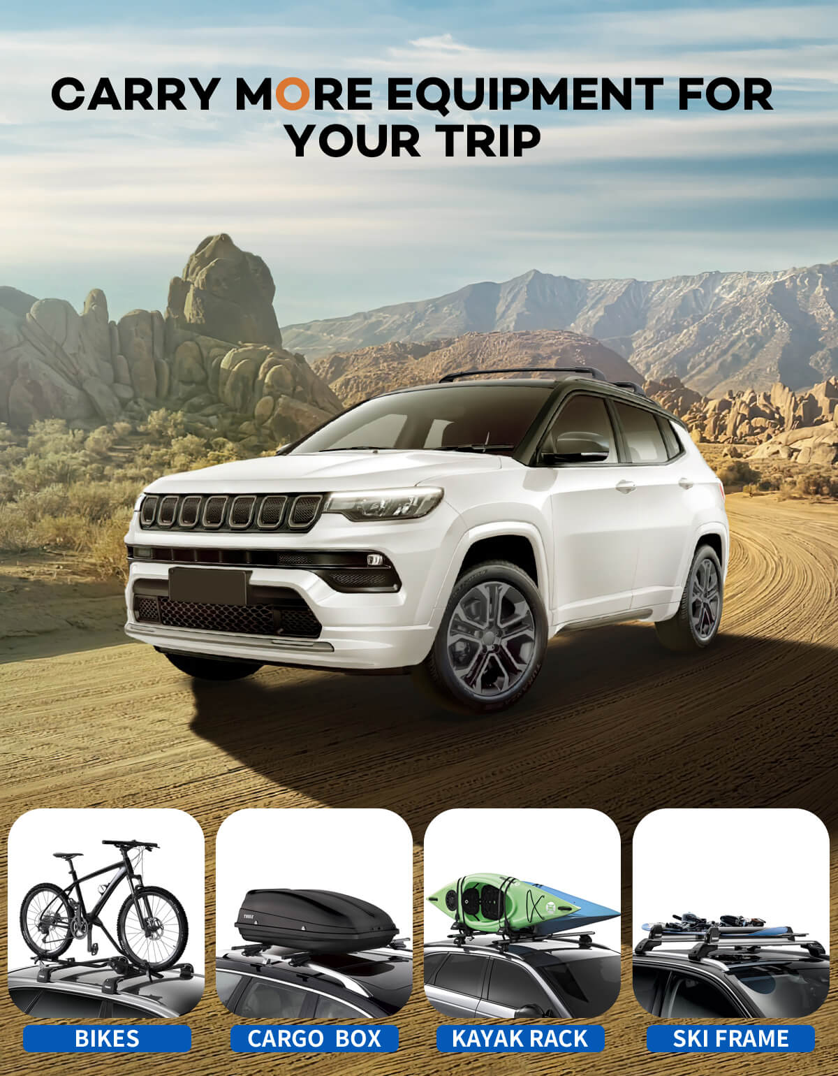 KINGGERI Roof Rack Cross Bars 220lbs Compatible with Jeep Compass 2018-2025