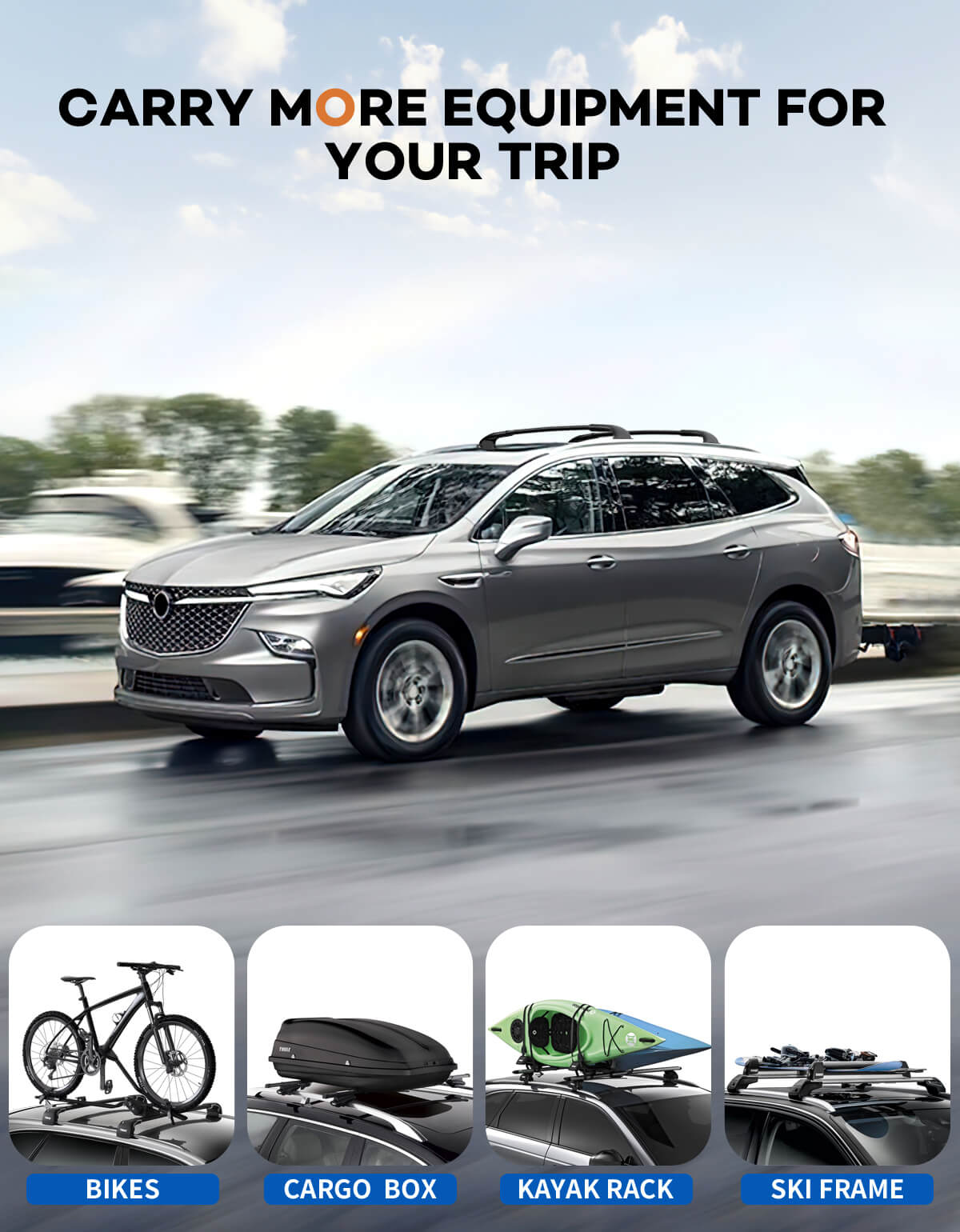 KINGGERI Roof Rack Cross Bars 220lbs Compatible with Buick Enclave 2018-2024 (with Flush Side Rails)