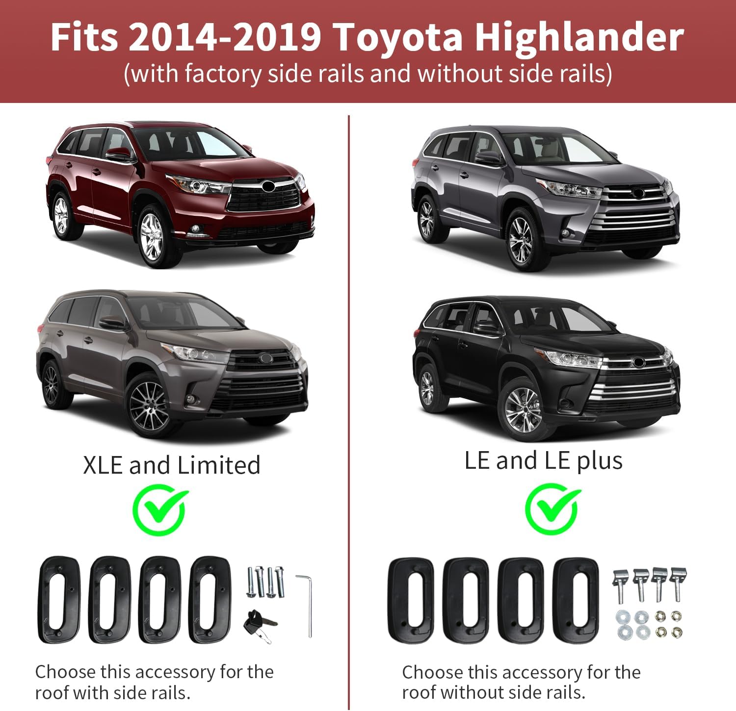Lockable 220lbs Cross Bars Roof Racks Fit for Toyota Highlander 2014-2019