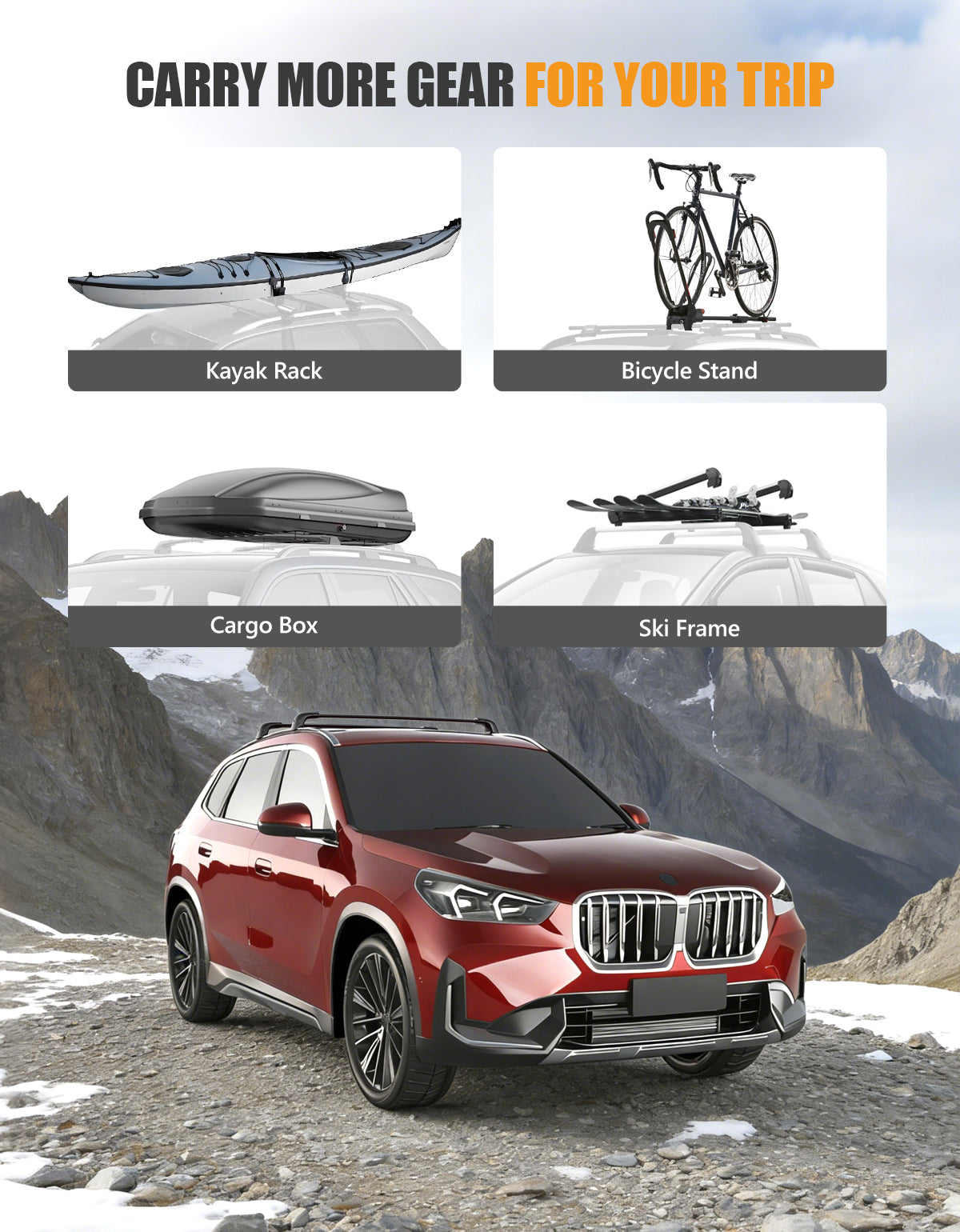 KINGGERI 300lbs Roof Rack Cross Bars - Compatible with BMW X1 U11 2023-2026 with Flush Side Rails
