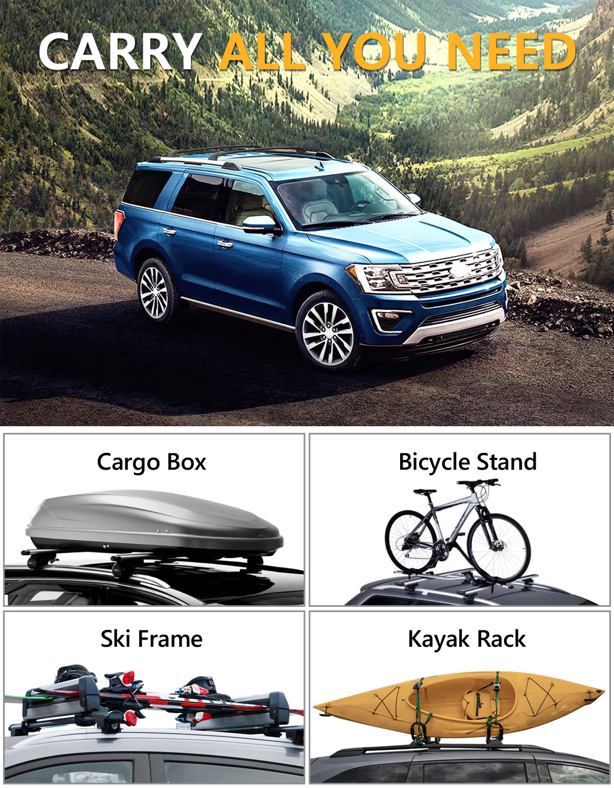 220lbs Roof Racks Cross Bars Compatible with Ford Expedition/Max 2018-2025 & Lincoln Navigator 2018-2024