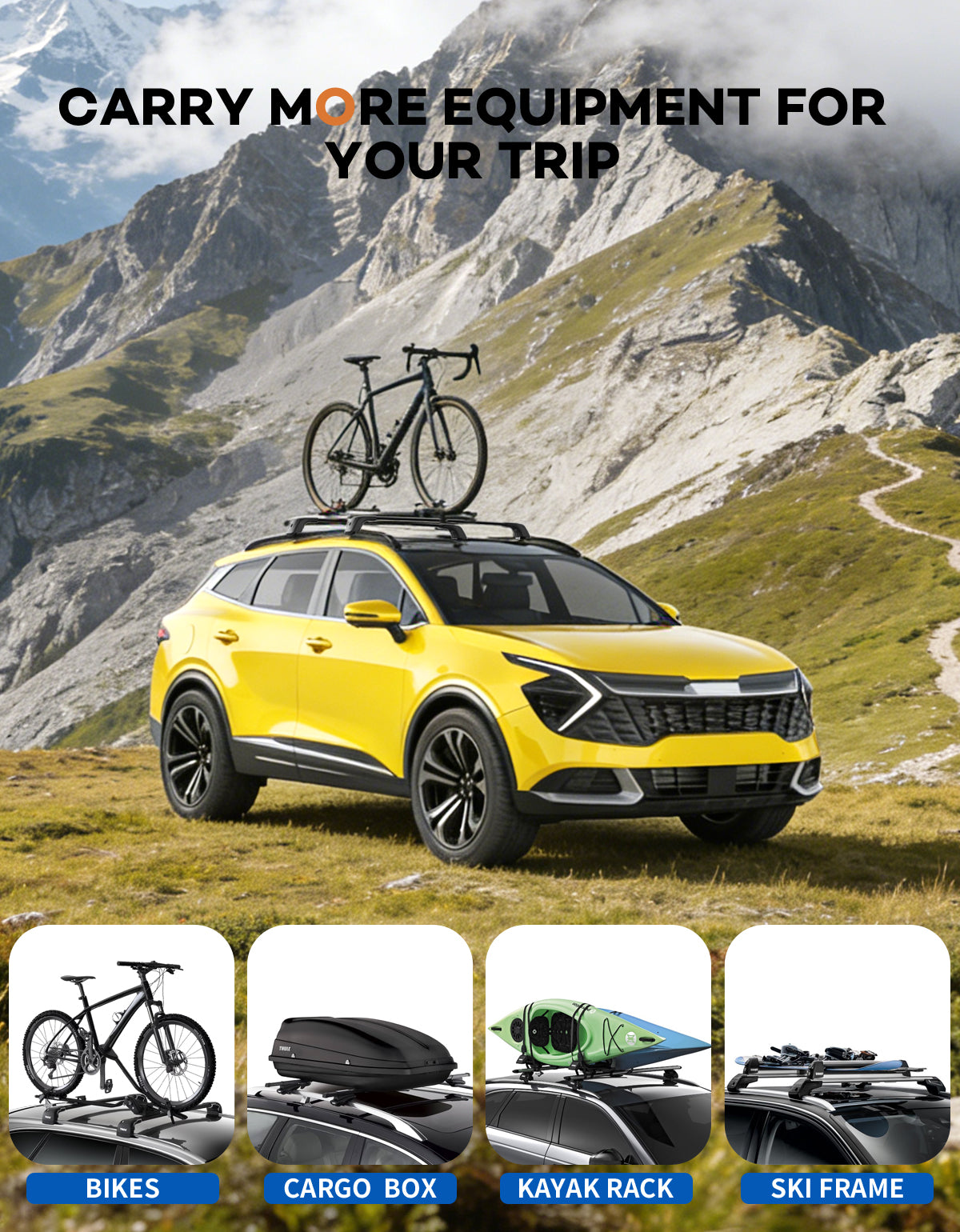 Lockable Roof Rack Cross Bars 330lbs Fit for 2023-2026 Kia Sportage SX/EX & SX/EX Prestige with Flush Rails