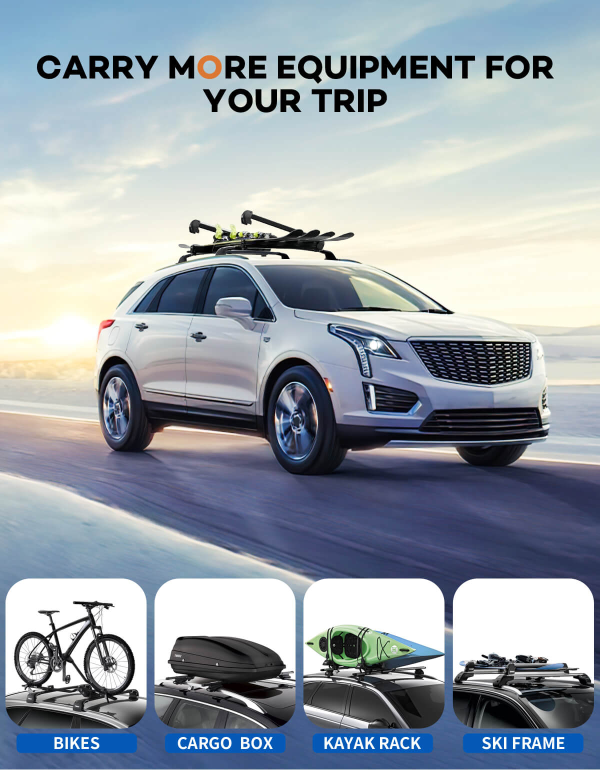 KINGGERI Roof Rack Cross Bars Compatible with Cadillac XT5 2017-2025
