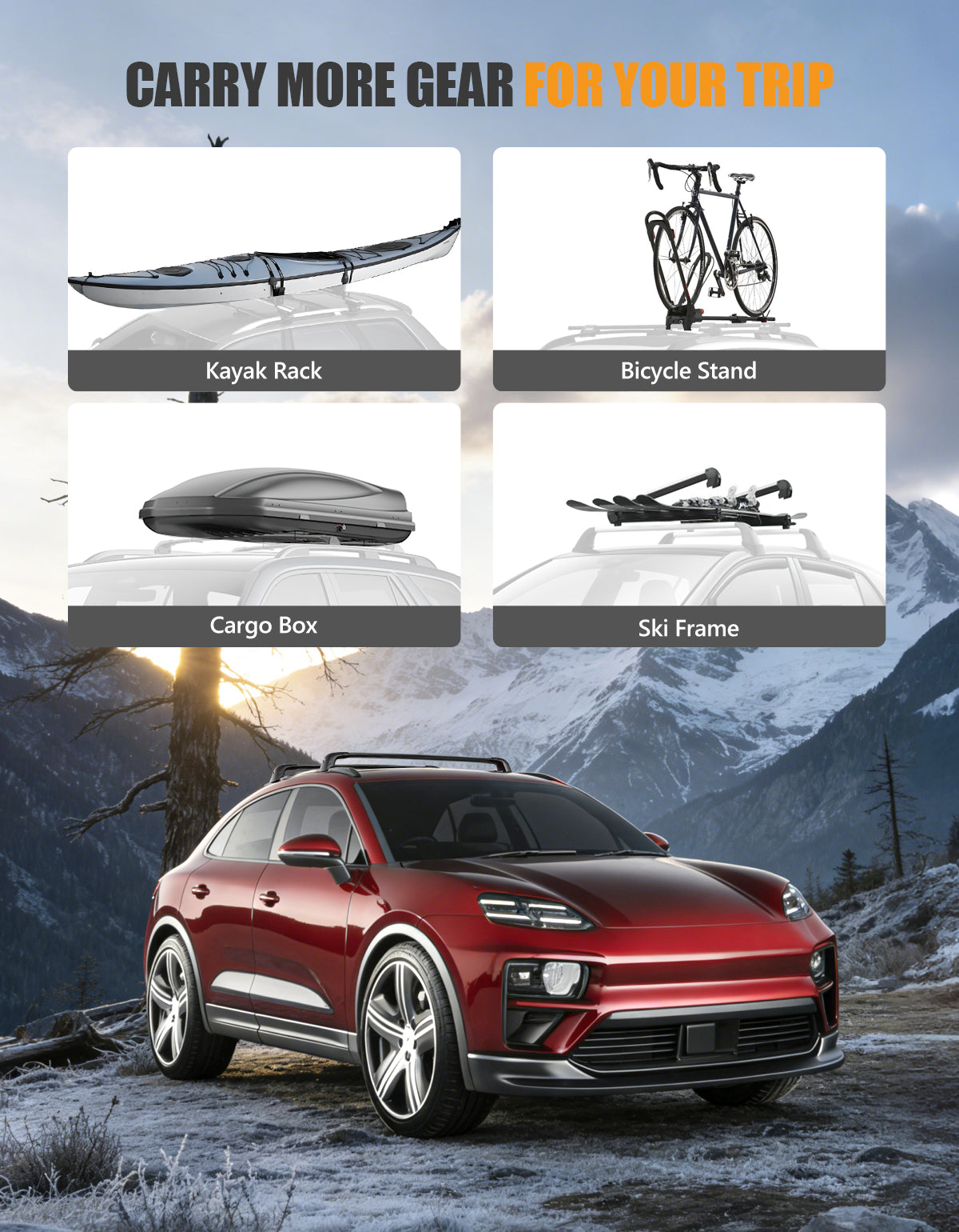 KINGGERI 300lbs Roof Rack Cross Bars - Compatible with Porsche Macan 2014-2026 with Flush Side Rails