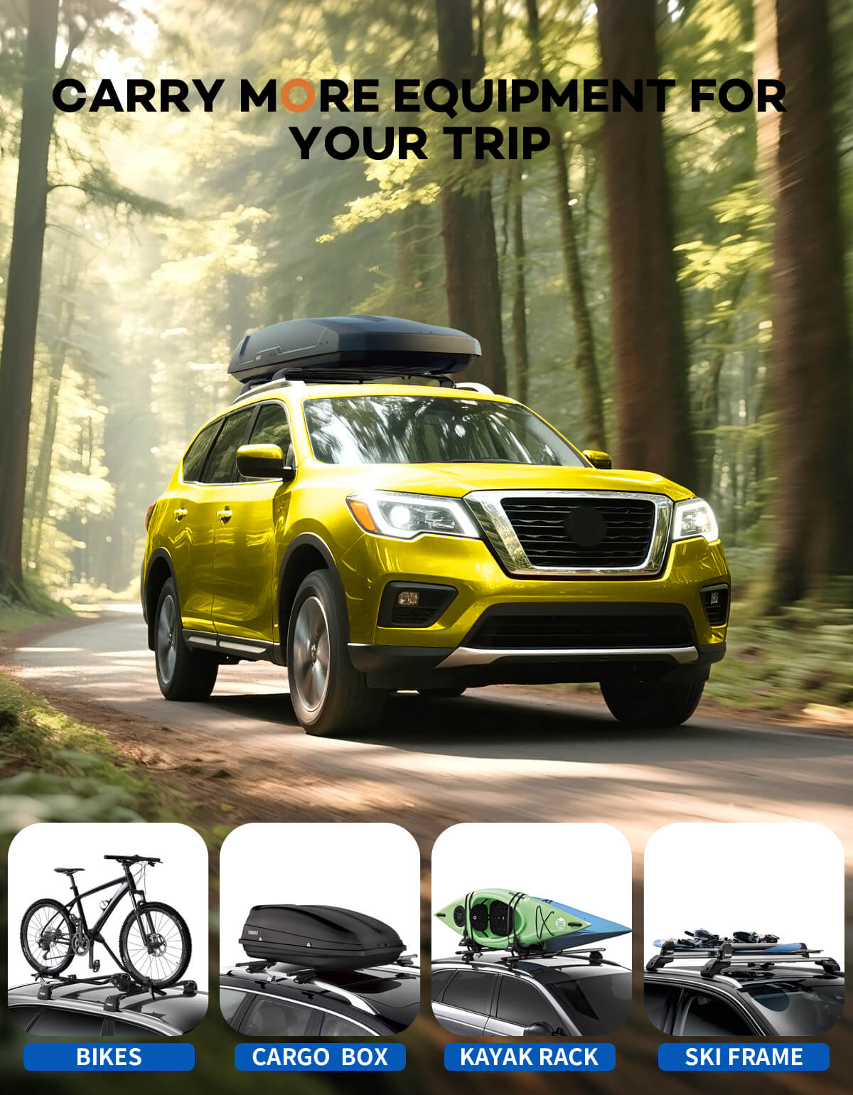 KINGGERI Roof Rack Cross Bars 220lbs Compatible with Nissan Pathfinder 2022-2025 SV SL Platinum with Raised Side Rails