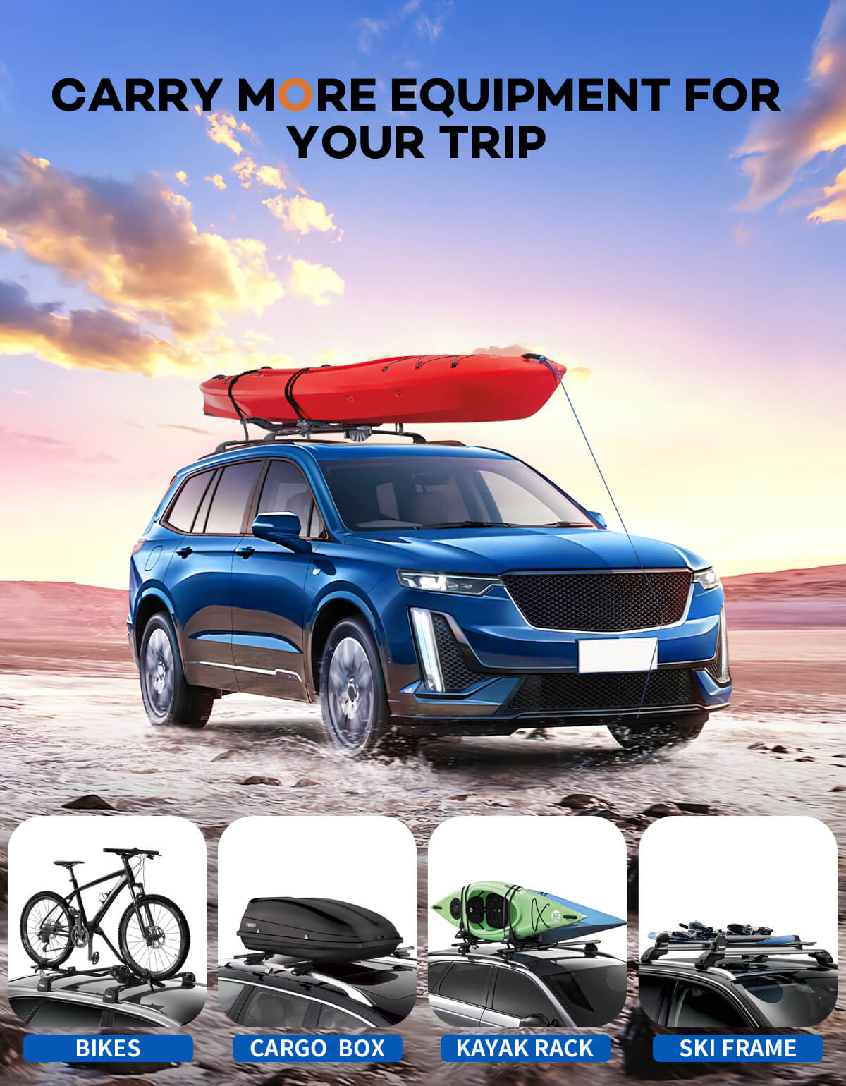 KINGGERI Roof Rack Cross Bars 220lbs Compatible with Cadillac XT6 2020-2025