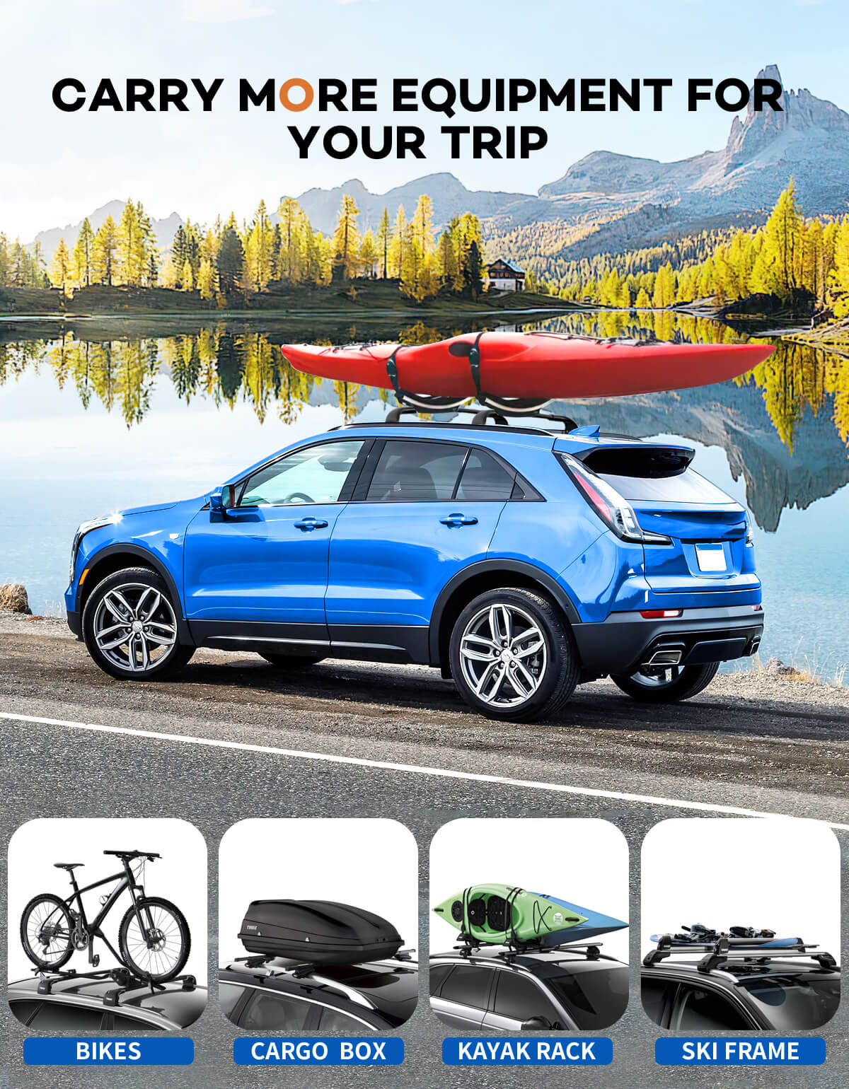 KINGGERI Roof Rack Cross Bars 220lbs Compatible with Cadillac XT4 2019-2025