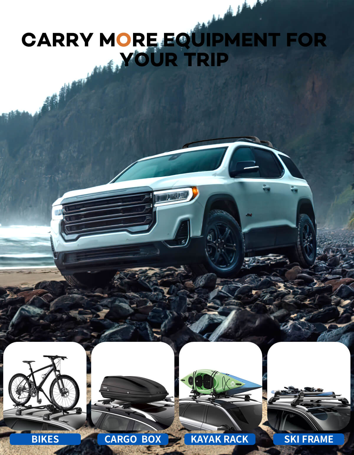 KINGGERI Roof Rack Cross Bars 220lbs Compatible with GMC Acadia 2017-2023(with Raised Rails)