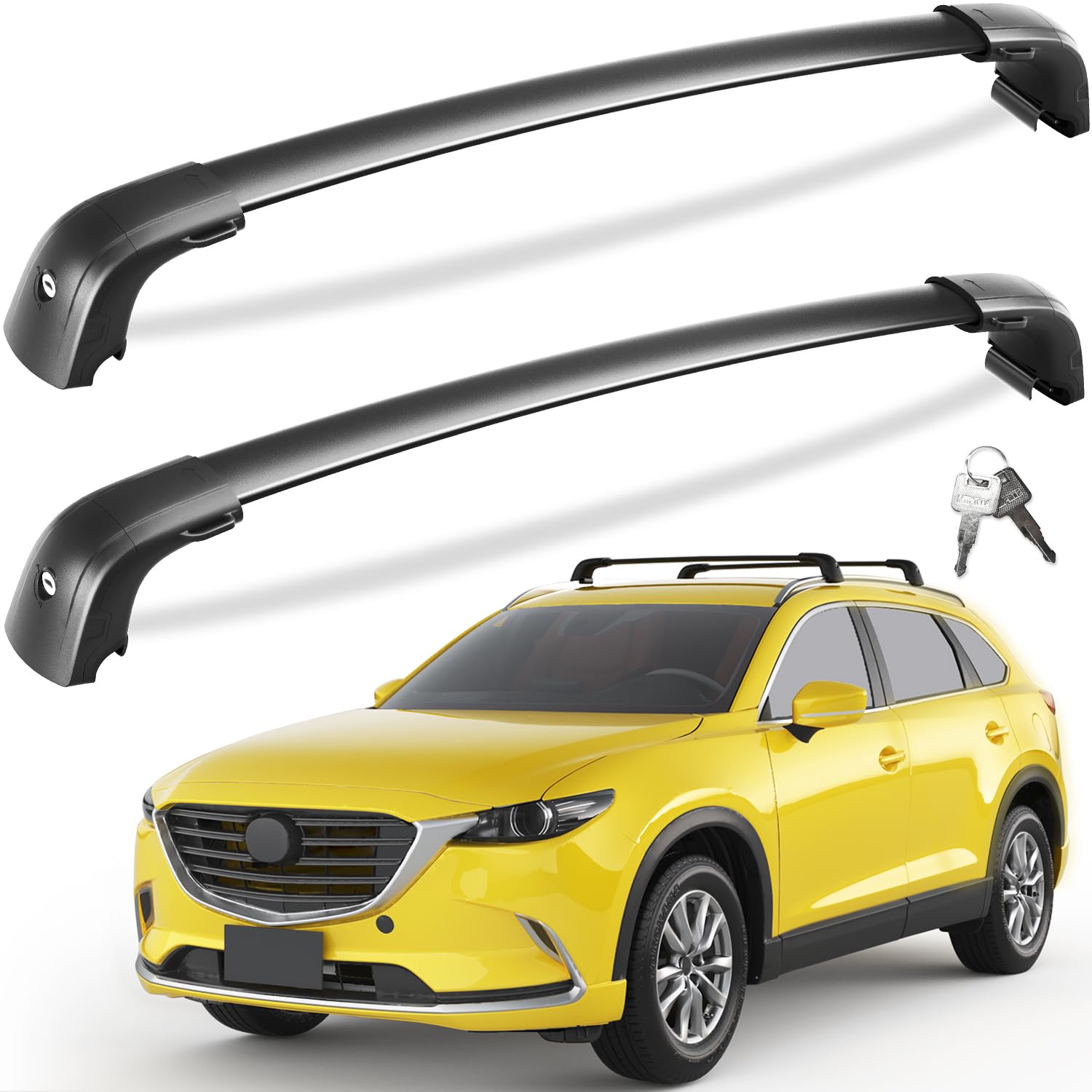 220lbs Lockable Roof Rack Cross Bars Compatible with Mazda CX9 CX-9 2016 2017 2018 2019 2020 2021 2022 2023