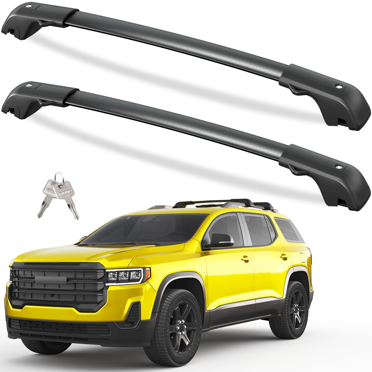 Lockable 220lbs Roof Rack Cross Bars Compatible with GMC Acadia 2017 2018 2019 2020 2021 2022 2023(with Raised Rails)