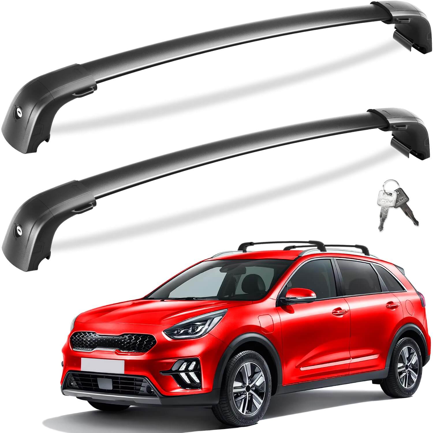 KINGGERI 220lbs Lockable Roof Rack Cross Bars Compatible with KIA NIRO 2017-2022, Heavy Duty Aluminum Roof Rails Crossbars Cargo Bars