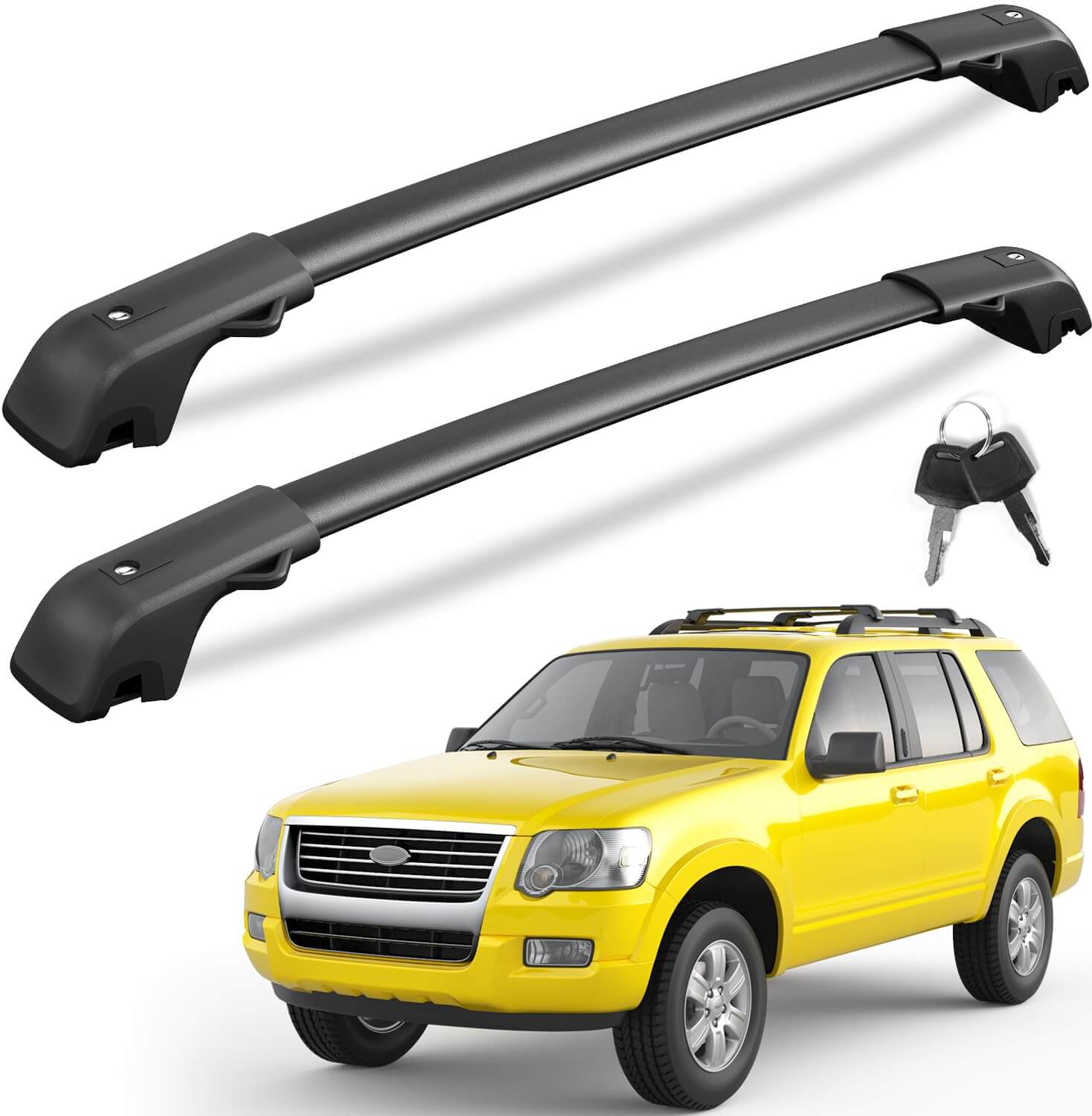 KINGGERI Lockable 220LBS Roof Rack Cross Bars Compatible with Ford Explorer 2011-2015 with Raised Side Rails