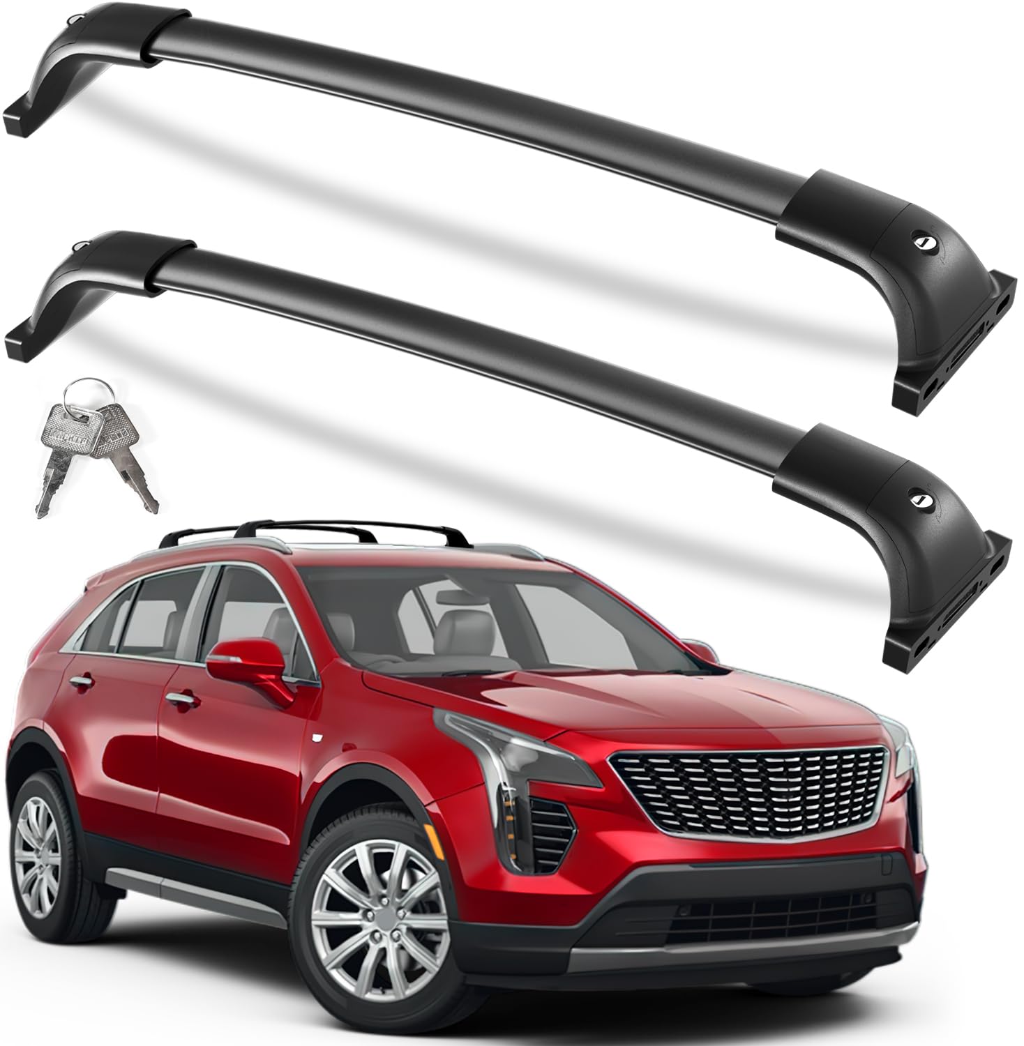 260lbs Lockable Roof Rack Cross Bars Compatible with Cadillac XT4 2019-2025 with Flush Side Rails