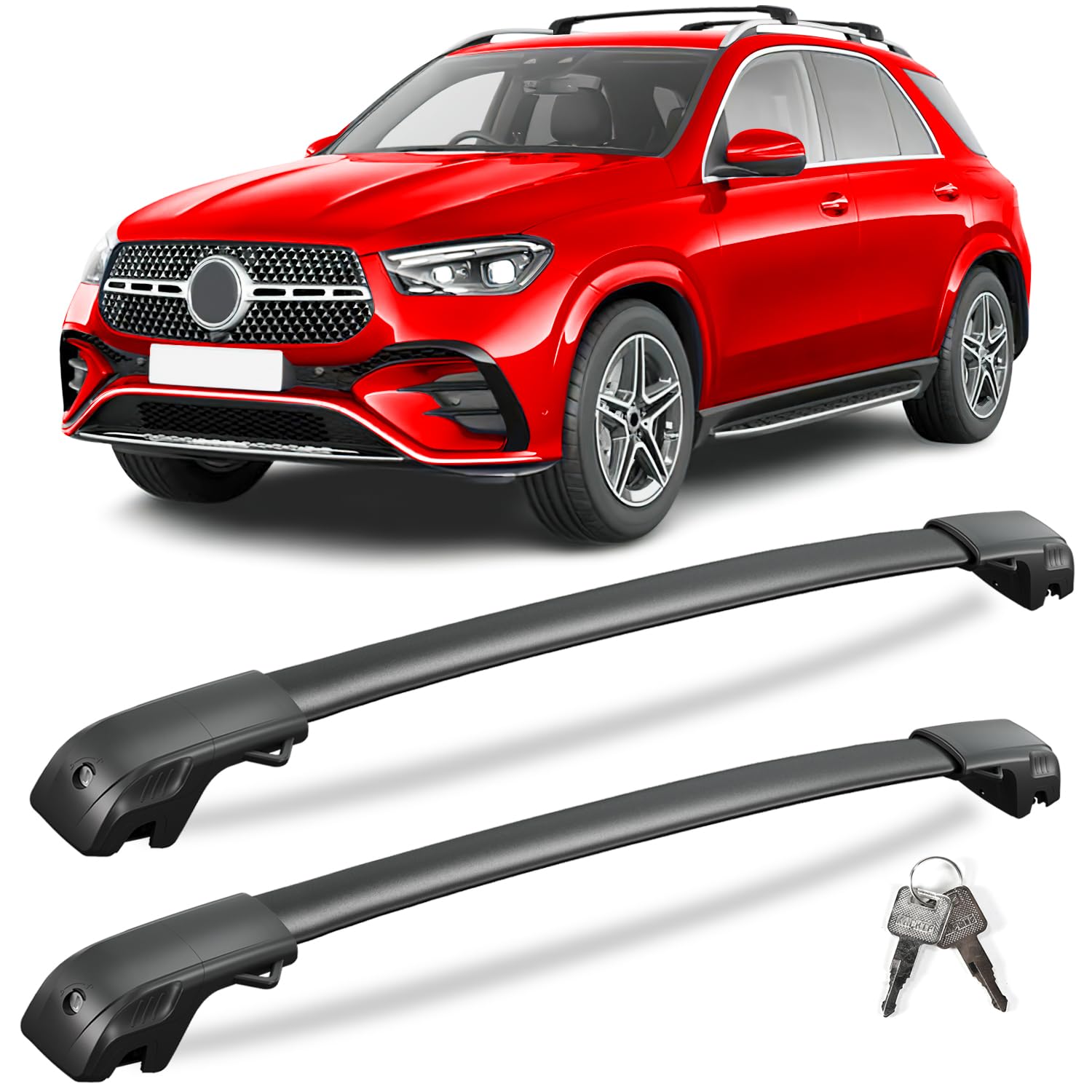 220lbs Lockable Roof Rack Cross Bars Compatible with Mercedes Benz GLE 2015-2025 with Raised Side Rails