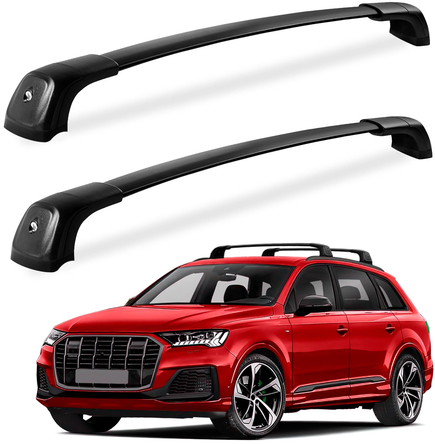 KINGGERI Roof Rack Cross Bars 260lbs Compatible with Audi Q7 2016-2025 (with Side Rails), Heavy Duty 260lbs Roof Rails Crossbars