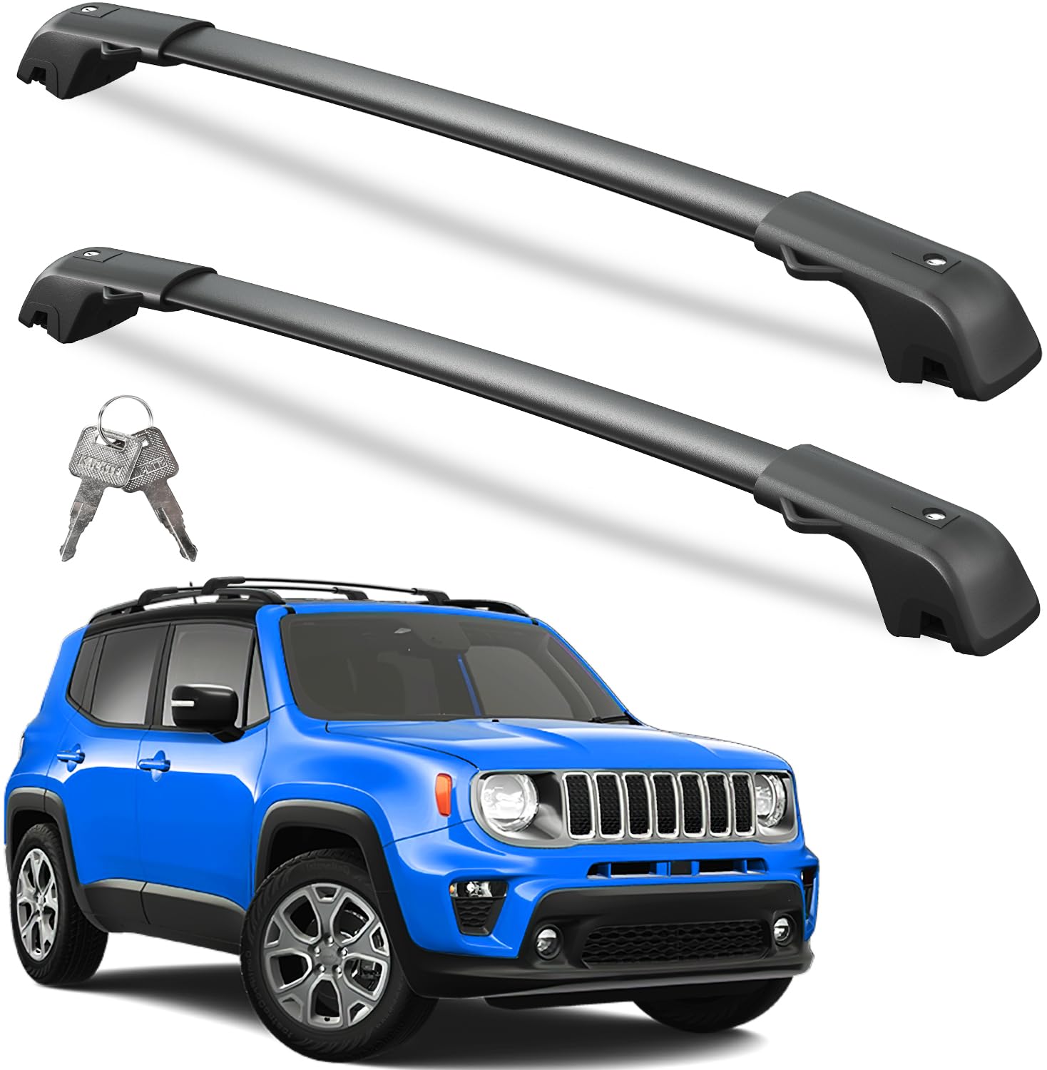 KINGGERI Lockable Roof Rack Cross Bars 220lbs Compatible with 2015-2024 Jeep Renegade (with Raised Side Rails)