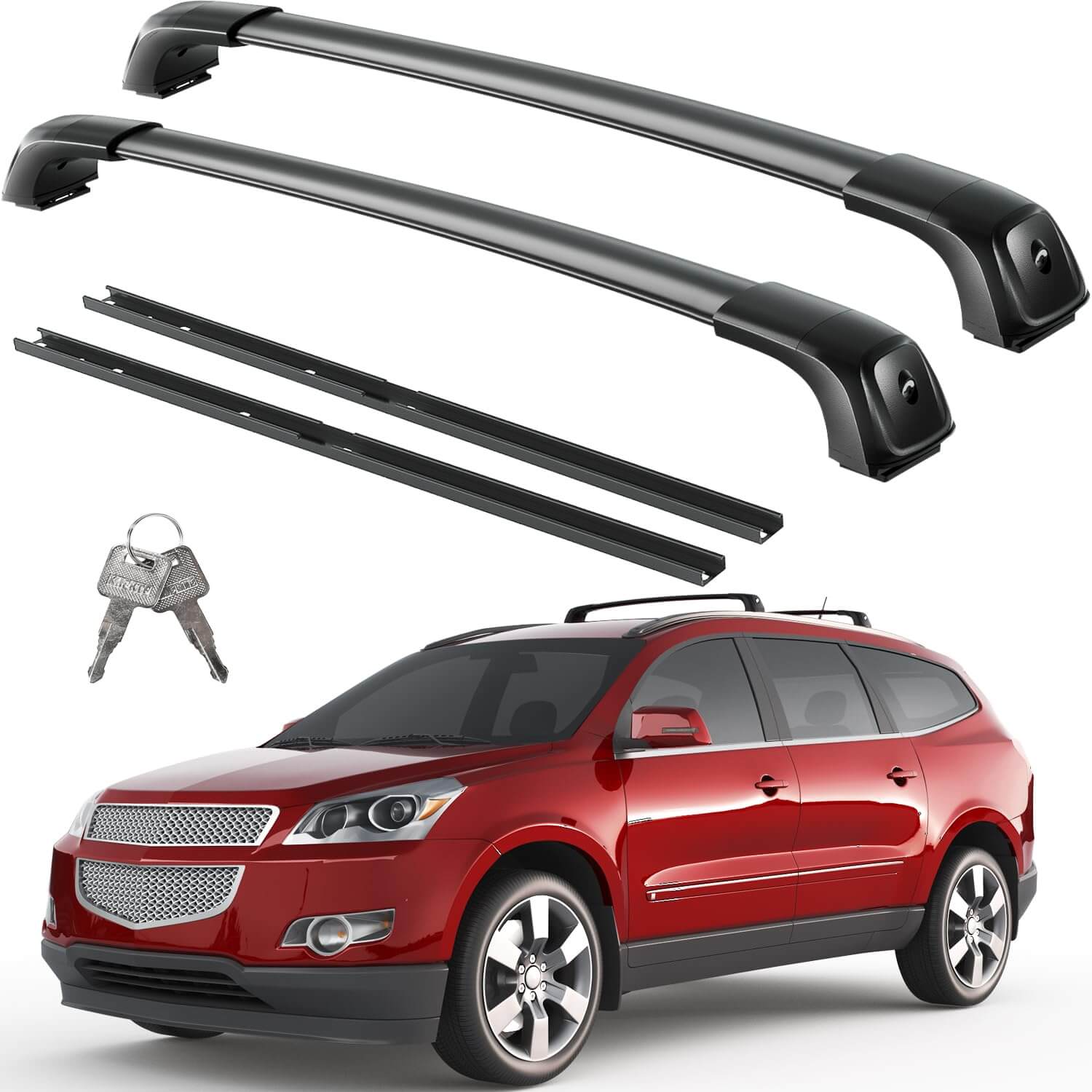 KINGGERI Lockable 260lbs Roof Rack Cross Bars Compatible with 2009-2017 Chevy Chevrolet Traverse with Flush Side Rails