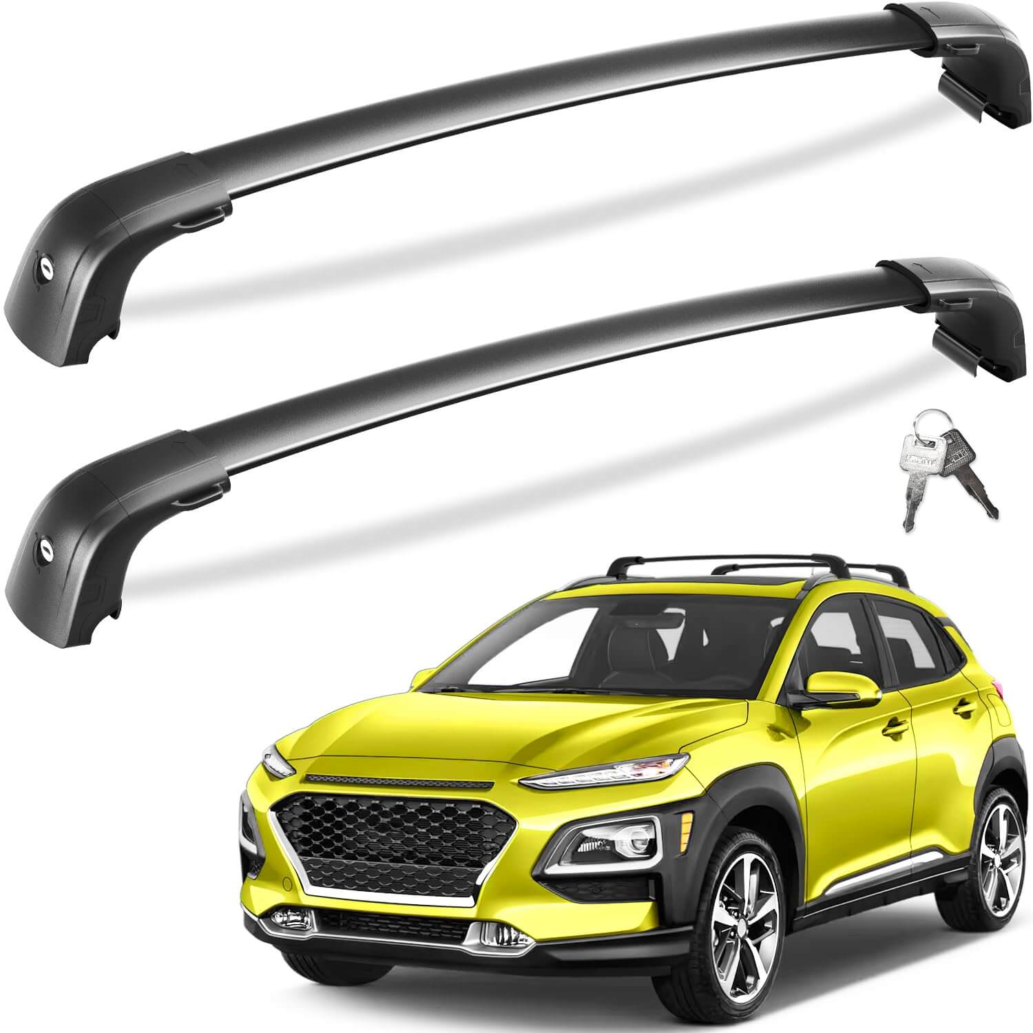 KINGGERI Lockable 220lbs Roof Rack Cross Bars Fit for 2018-2023 Hyundai Kona & Kona N & Kona Electric with Flush Side Rails