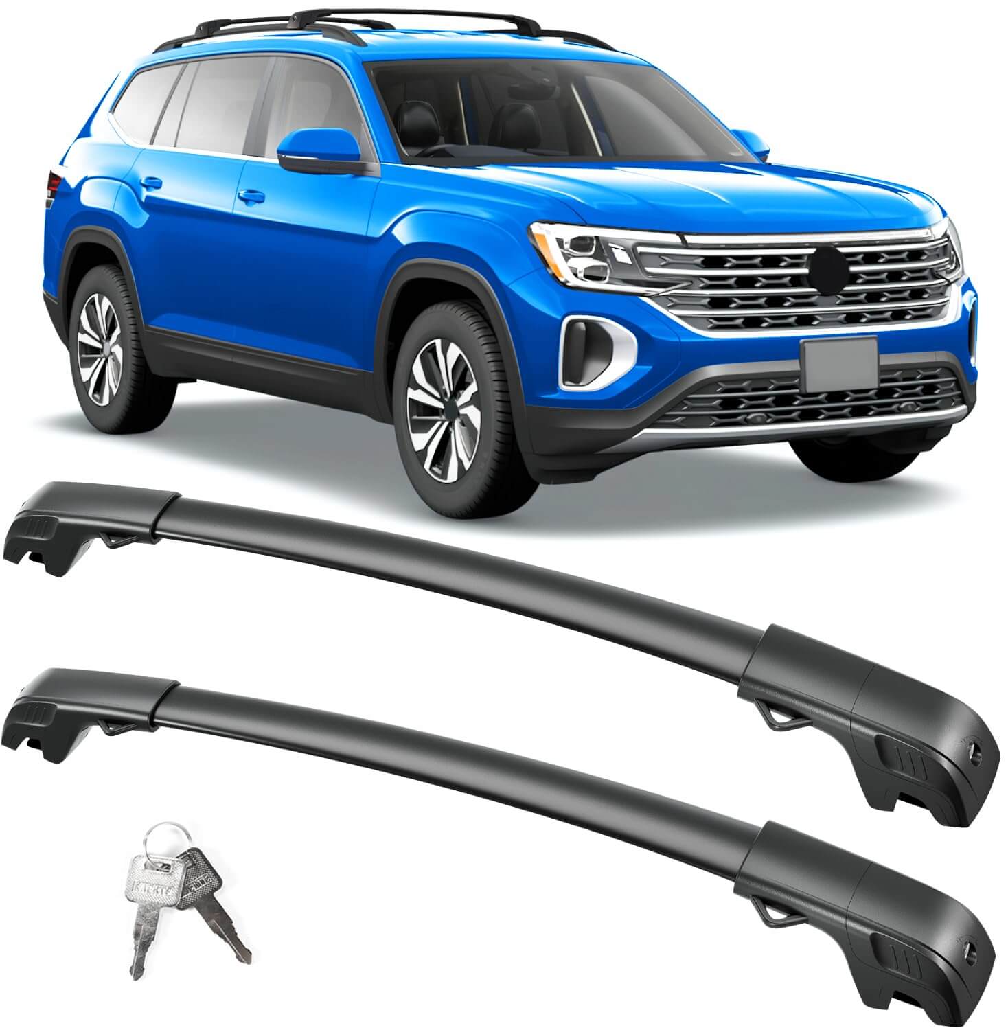 KINGGER Lockable Roof Rack Cross Bars 220lb Compatible with Volkswagen VW Atlas 2017-2025 with Raised Side Rails(Not for Atlas Cross Sport)