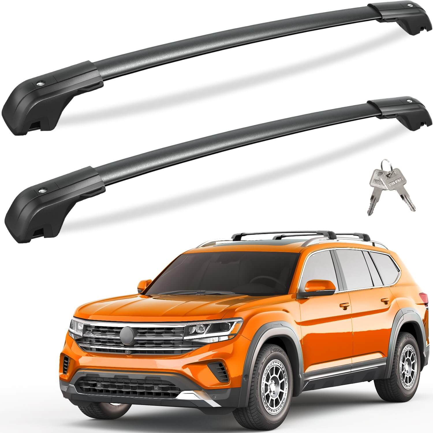 KINGGERI 260lbs Lockble Roof Rack Cross Bars Fit for Volkswagen VW Atlas 2017-2025 with Raised Side Rails(Not For Atlas Cross Sport)