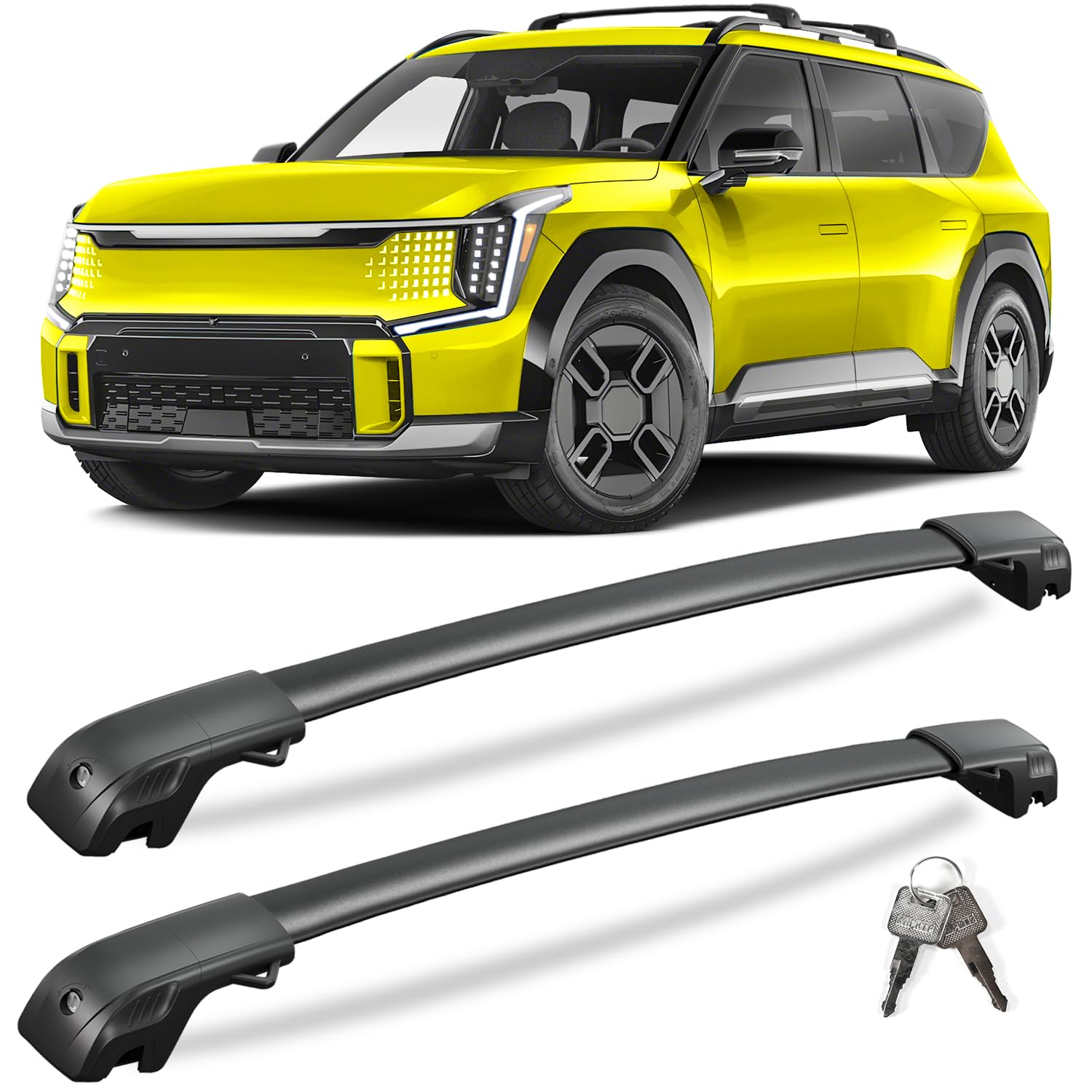220lbs Lockable Roof Rack Cross Bars Compatible with Kia EV9 2024 2025 GT-Line (Not for Wind & Land) with Raised Side Rails