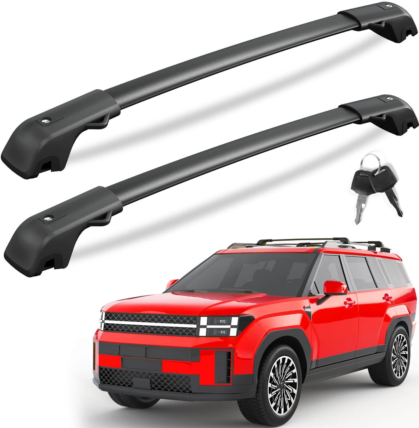KINGGERI Lockable 220LBS Roof Rack Cross Bars Compatible with Hyundai Santa Fe 2024 2025 with Raised Side Rails