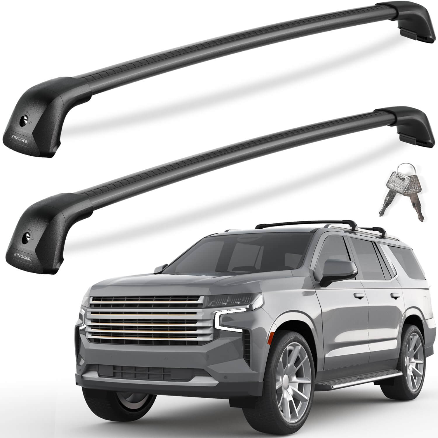 KINGGERI 330lb Lockable Roof Rack Cross Bars Compatible with 2021-2026 Chevy Tahoe & Suburban, GMC Yukon XL, Cadillac Escalade ESV with Flush Side Rails,