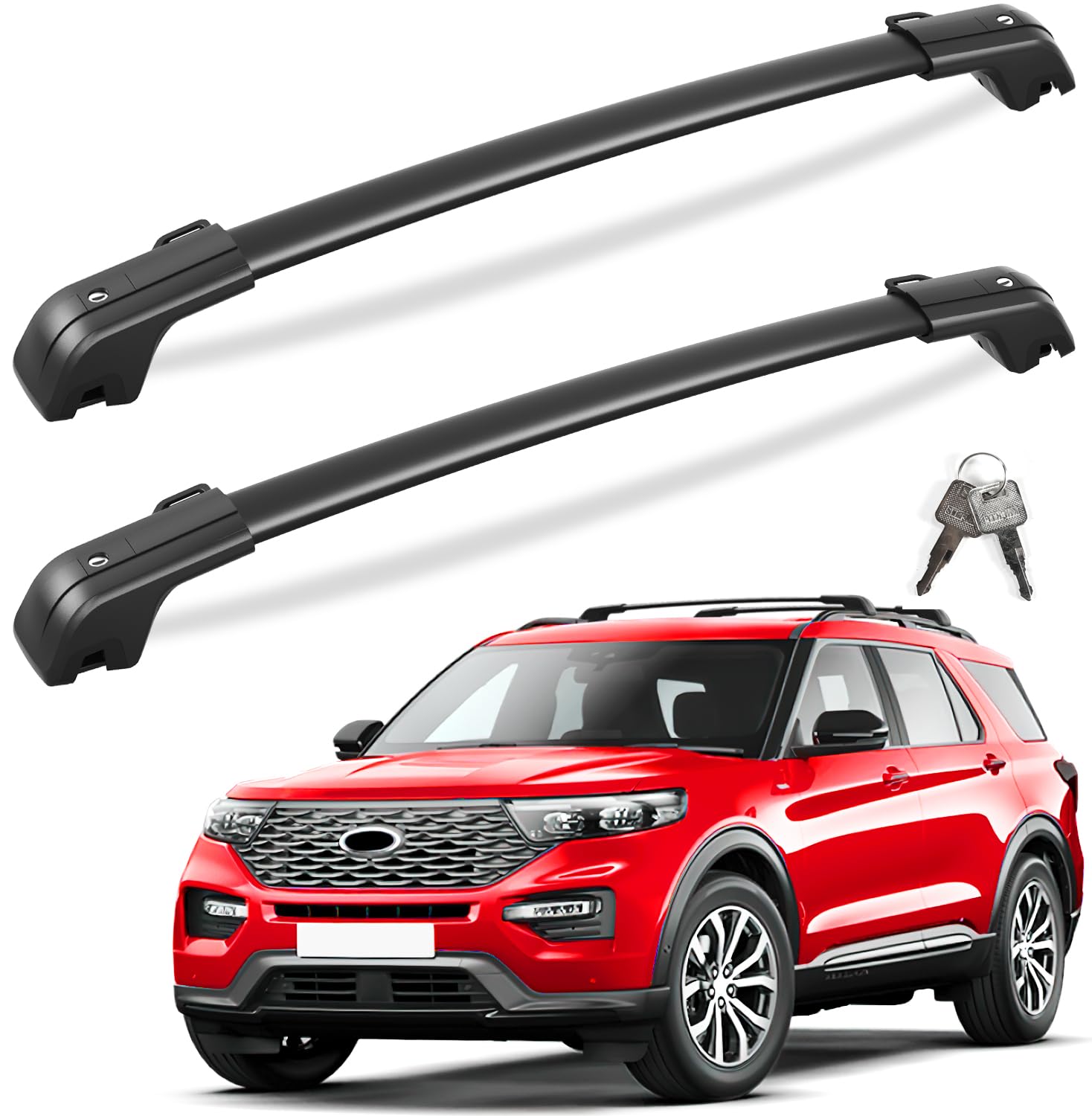 KINGGERI Lockable 260lbs Roof Rack Cross Bars Compatible with Ford Explorer 2020 2021 2022 2023 2024 2025