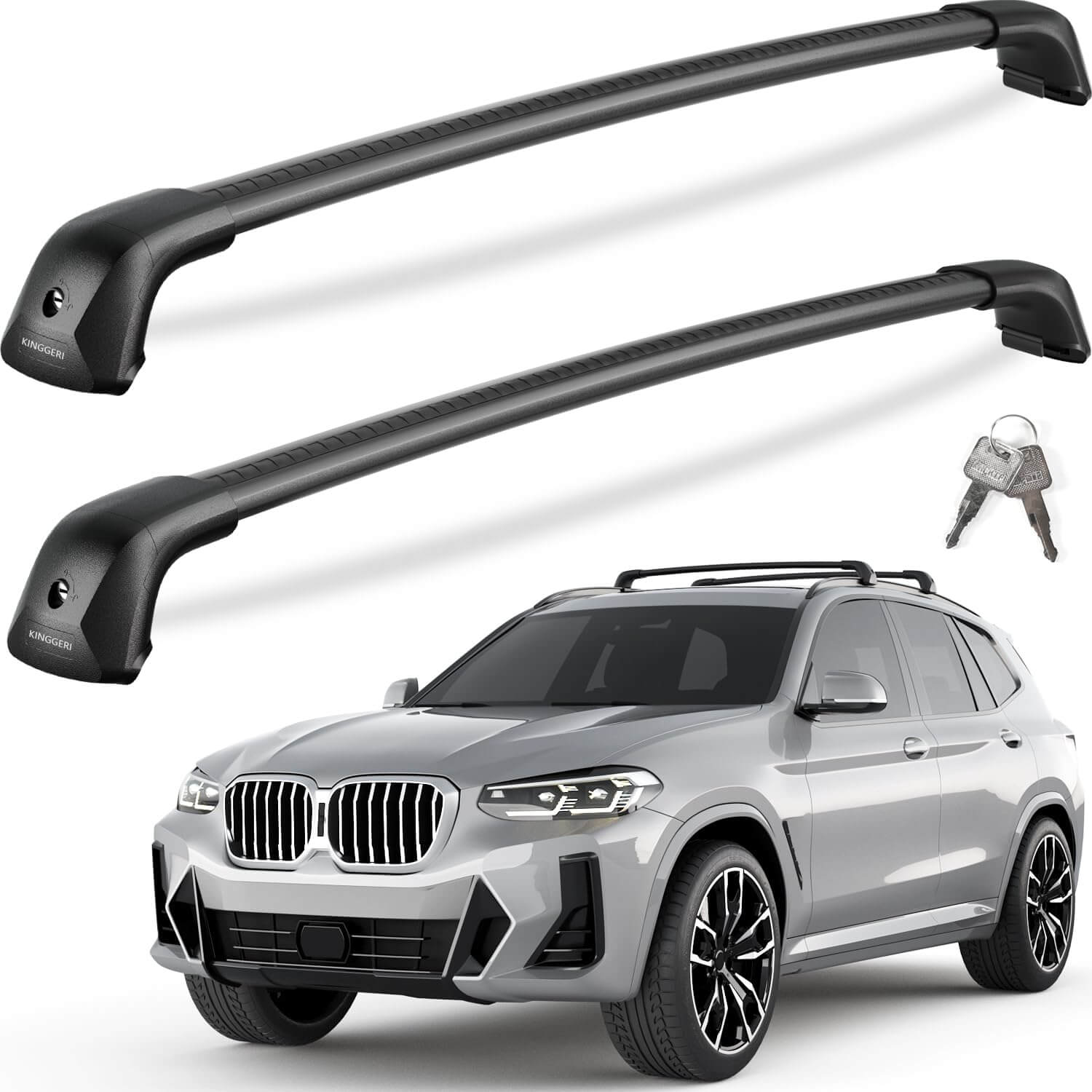 KINGGERI 330lb Lockable Roof Rack Cross Bars Compatible with BMW X3 G01 2018-2026 with Flush Side Rails