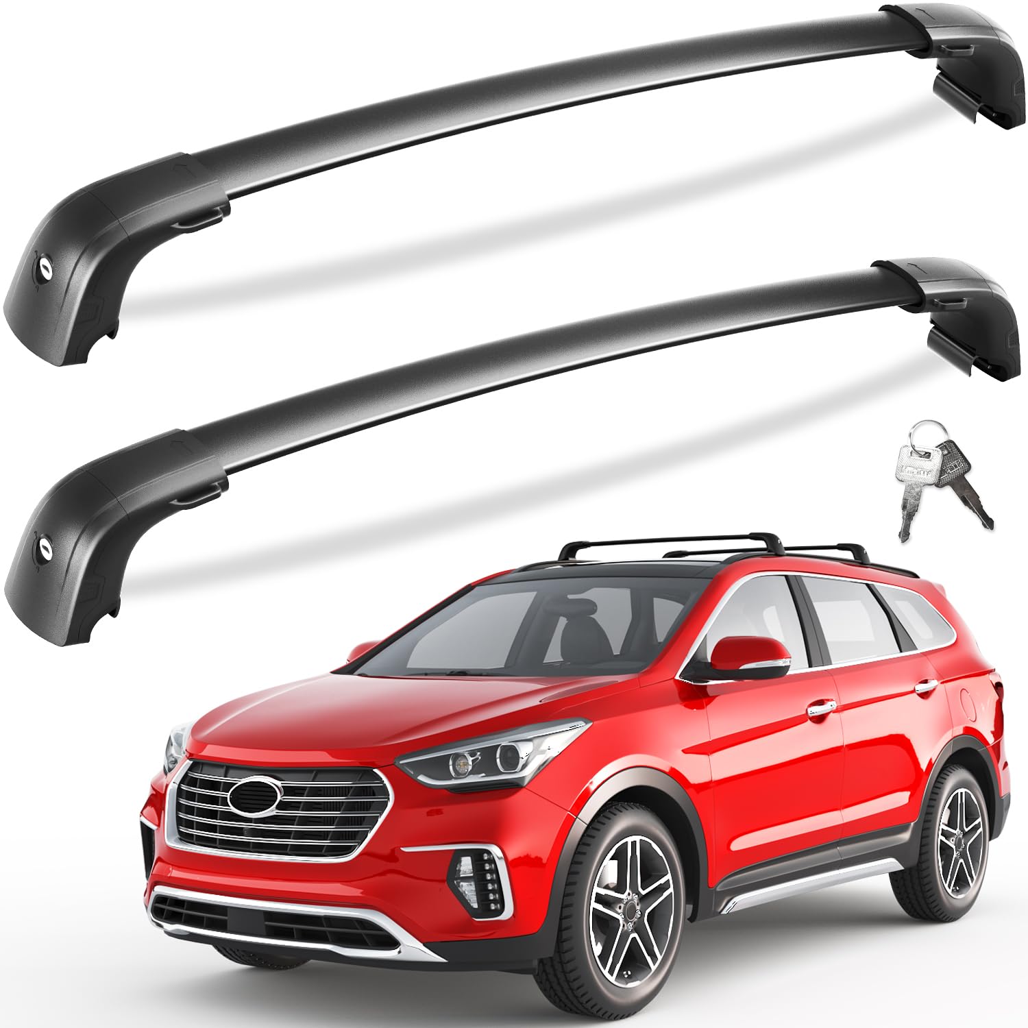 220lbs Lockable Roof Rack Cross Bars Compatible with Hyundai Santa Fe 2013 2014 2015 2016 2017 2018 (with Flush Side Rails)