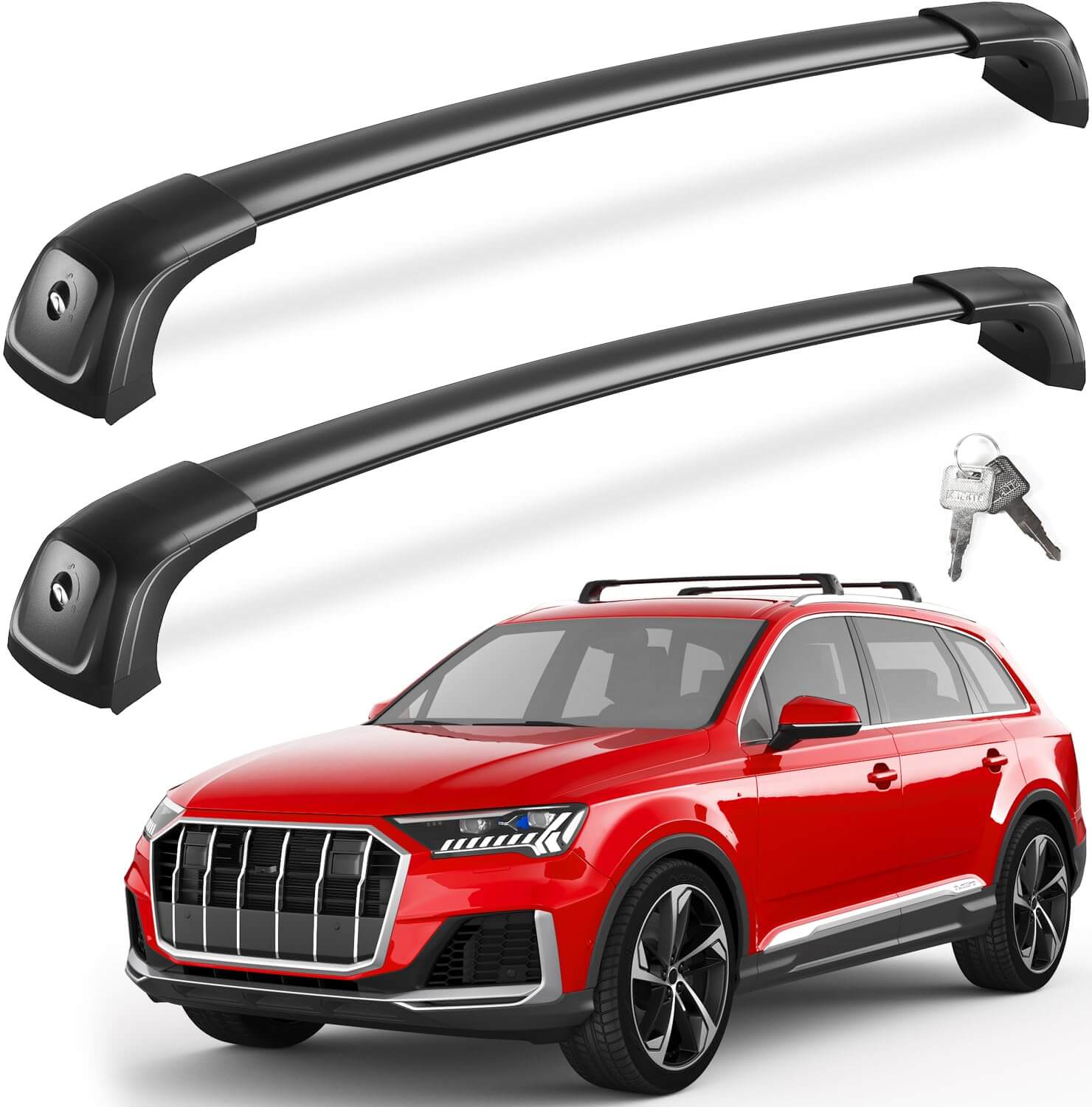 KINGGERI Roof Rack Cross Bars 260lbs Compatible with Audi Q7 2016-2025 (with Side Rails), Heavy Duty 260lbs Roof Rails Crossbars