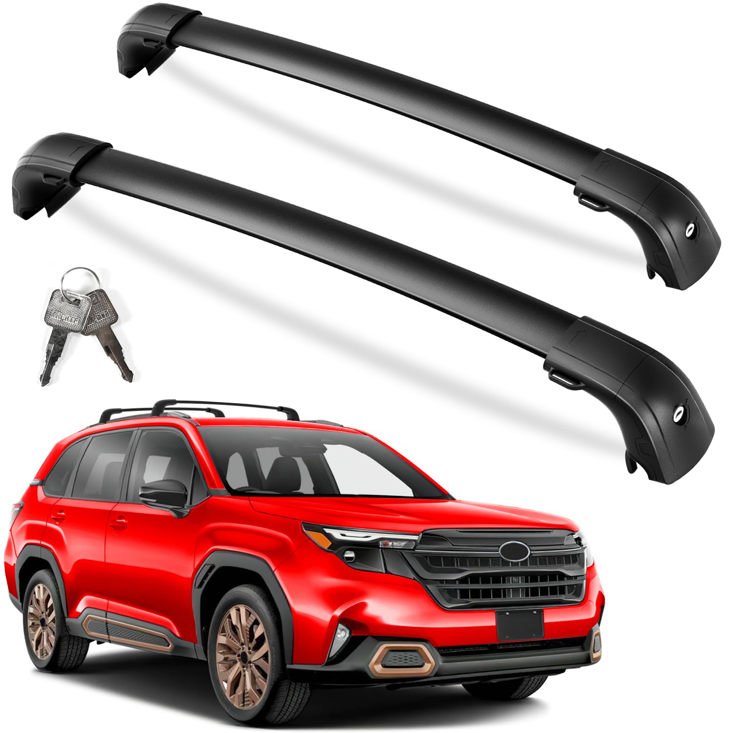 220lbs Lockable Roof Rack Cross Bars Compatible with 2025 Subaru Forester Sport/Touring Hybrid (with Flush Side Rails)