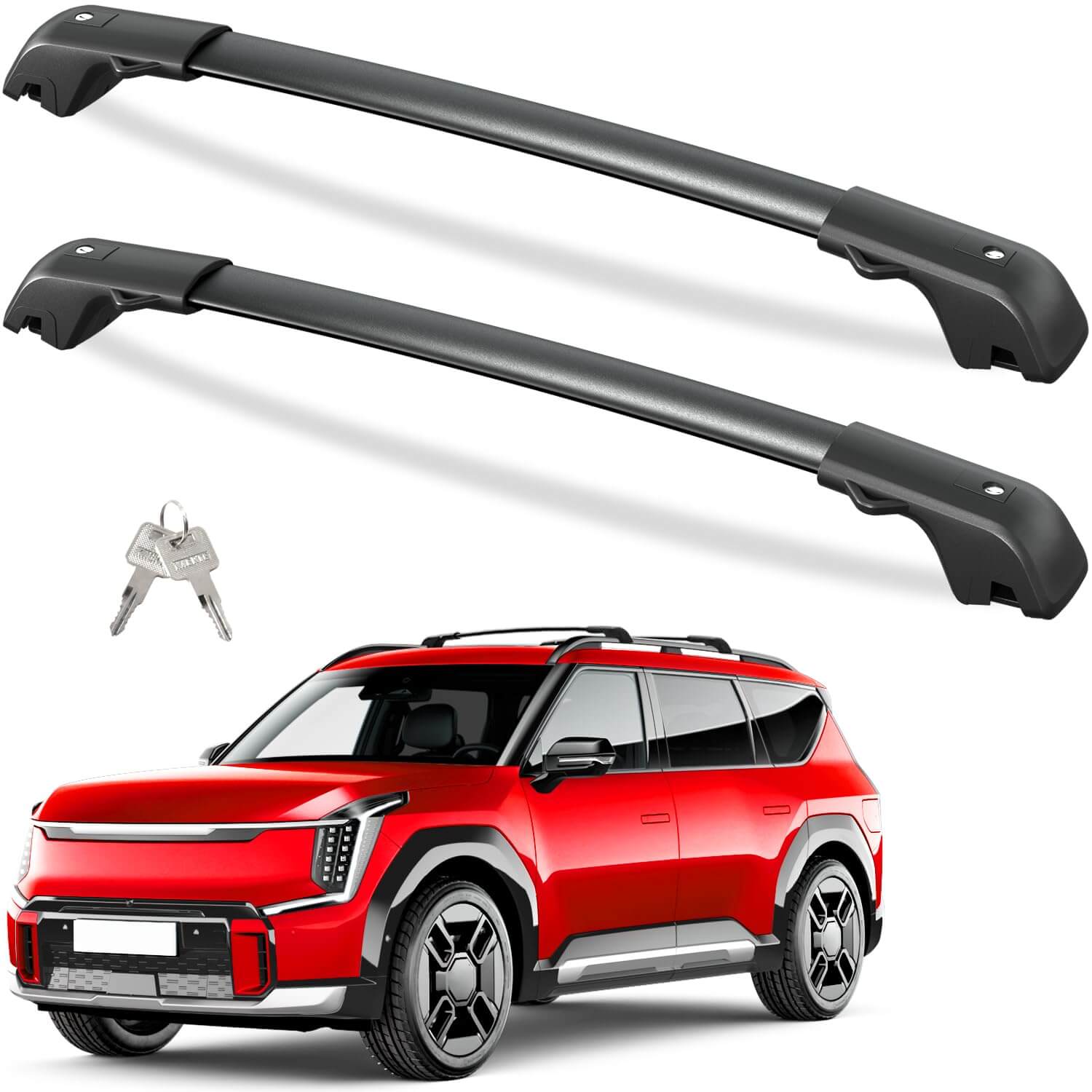 KINGGERI 220lbs Lockable Roof Rack Cross Bars Fit for KIA EV9 2024 2025 GT-Line (Not for Wind & Land) with Raised Rails