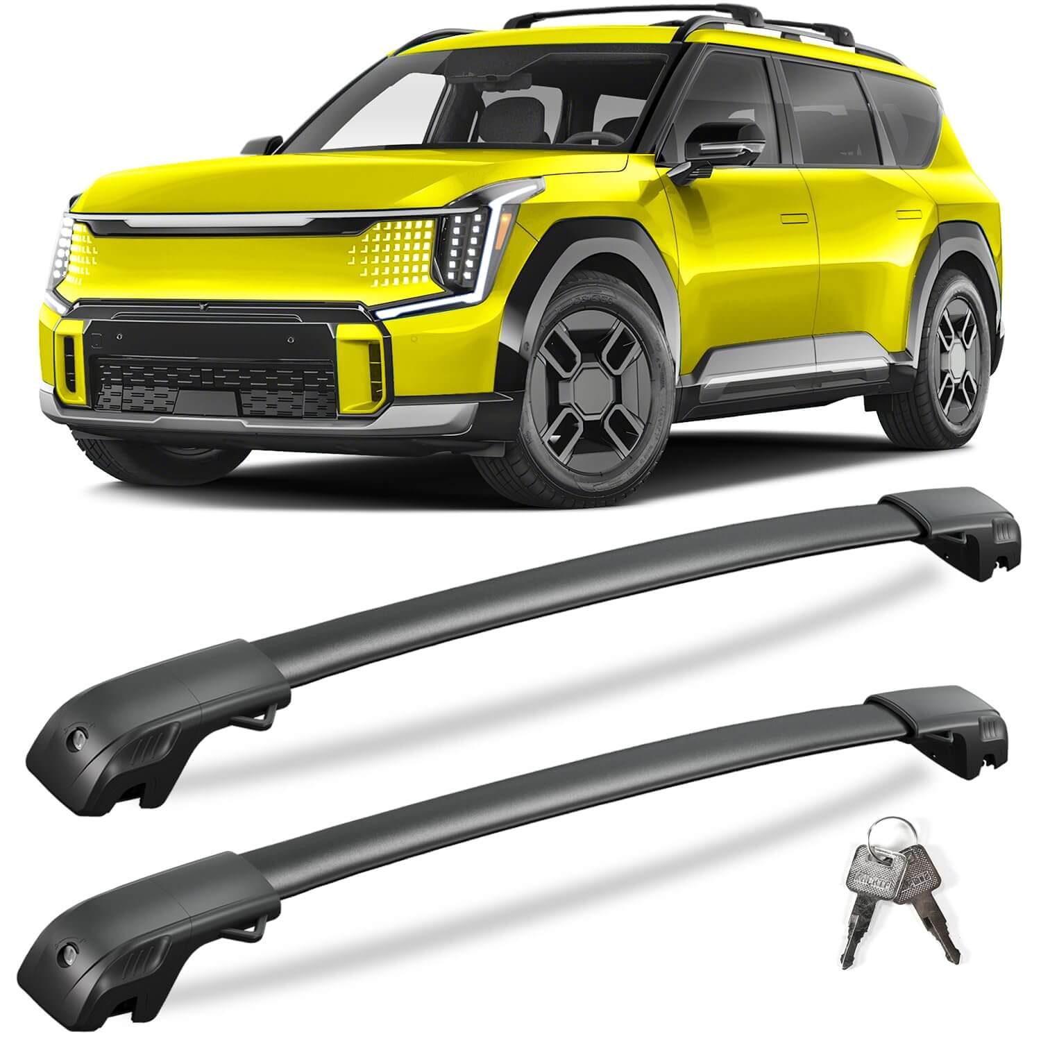 KINGGER 220lbs Lockable Roof Rack Cross Bars Compatible with Kia EV9 2024 2025 GT-Line (Not for Wind & Land) with Raised Side Rails