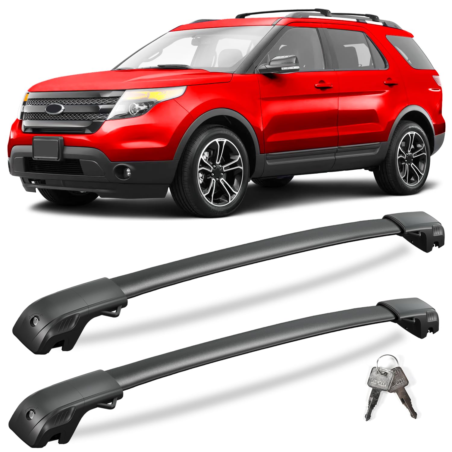 220lbs Lockable Roof Rack Cross Bars Compatible with Ford Explorer 2011 2012 2013 2014 2015 with Raised Side Rails