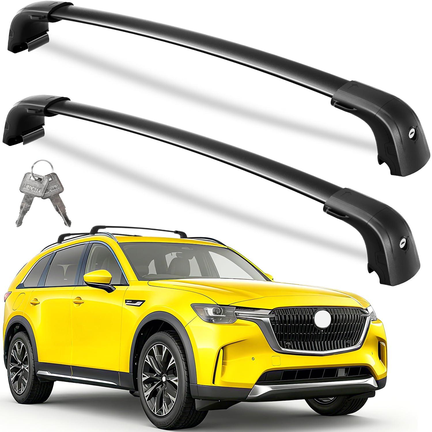 KINGGERI Lockable Roof Rack Cross Bars 220lbs Compatible with Mazda CX90 2024 2025,Heavy Duty Aluminum Roof Rails Crossbars