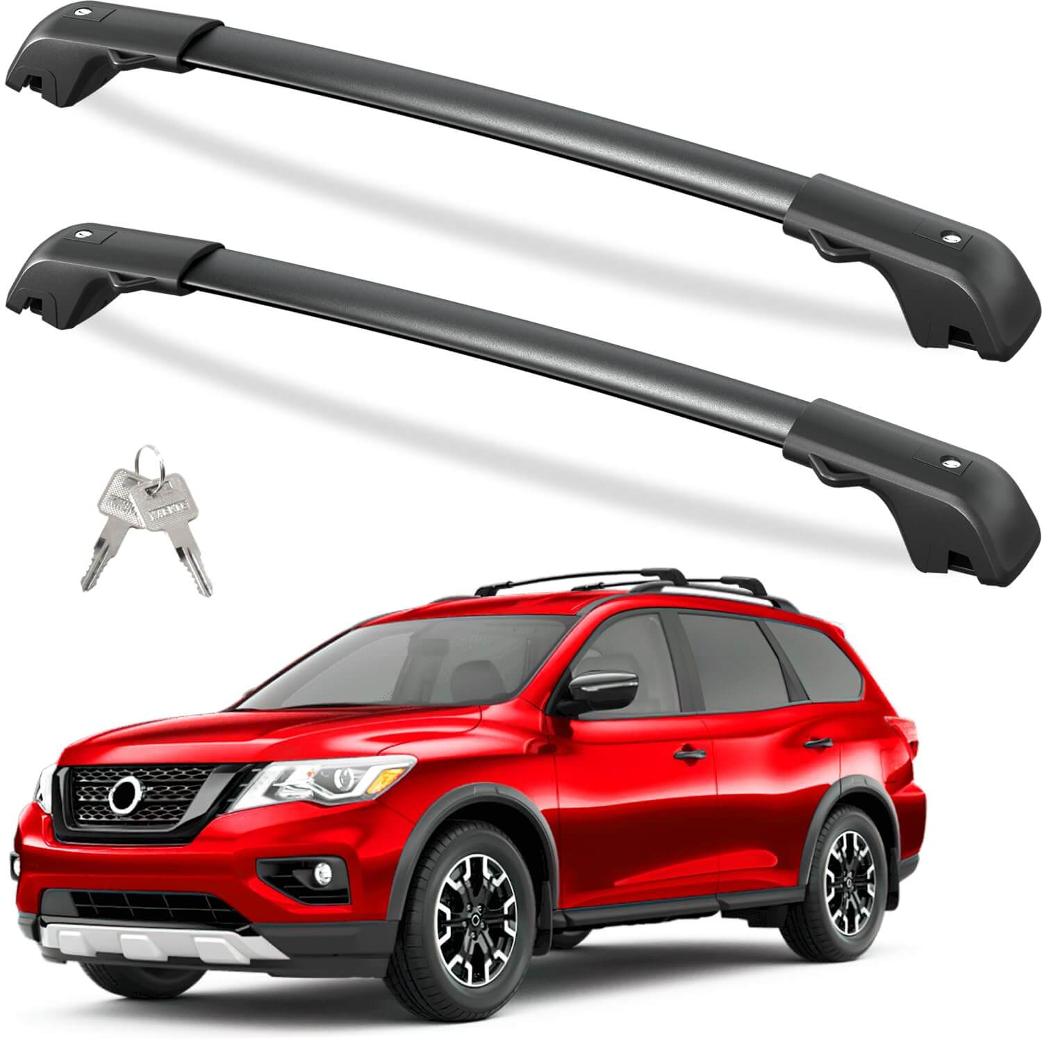 KINGGERI 220lbs Lockable Roof Rack Cross Bars Fit for Nissan Pathfinder 2013-2021 & Pathfinder Hybrid 2014 with Raised Side Rails