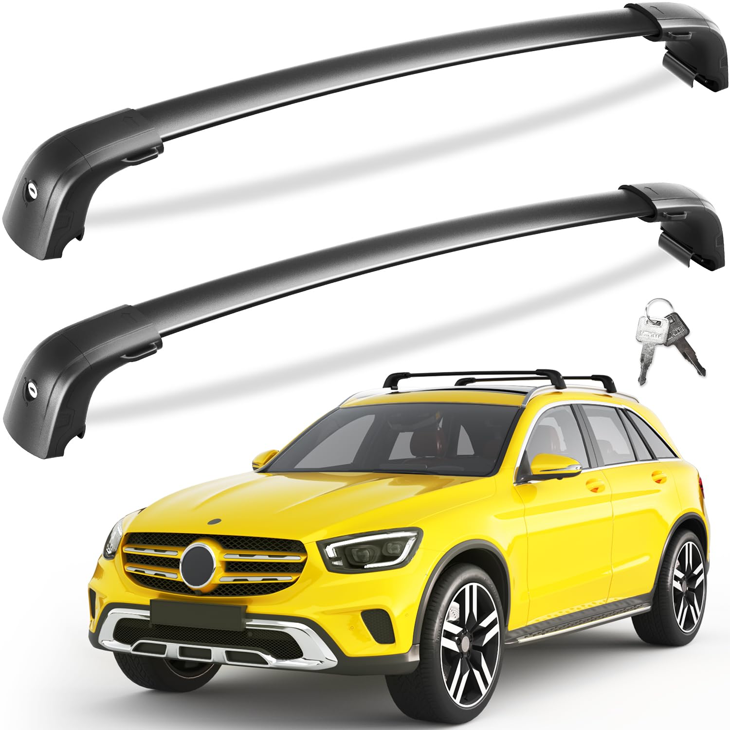 220lb Lockable Roof Rack Cross Bars Compatible with Mercedes Benz GLC 2016-2022 with Flush Side Rails