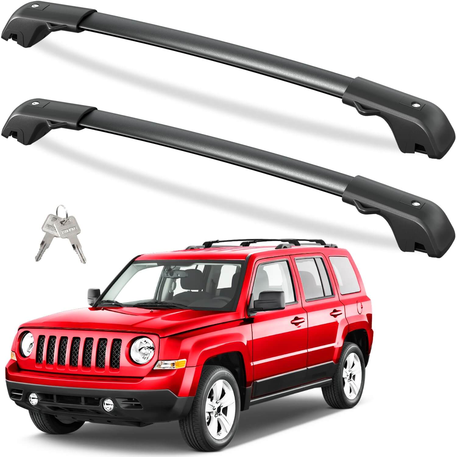 KINGGERI 220lbs Lockable Roof Rack Cross Bars Compatible with Jeep Patriot 2007-2017 with Raised Side Rails