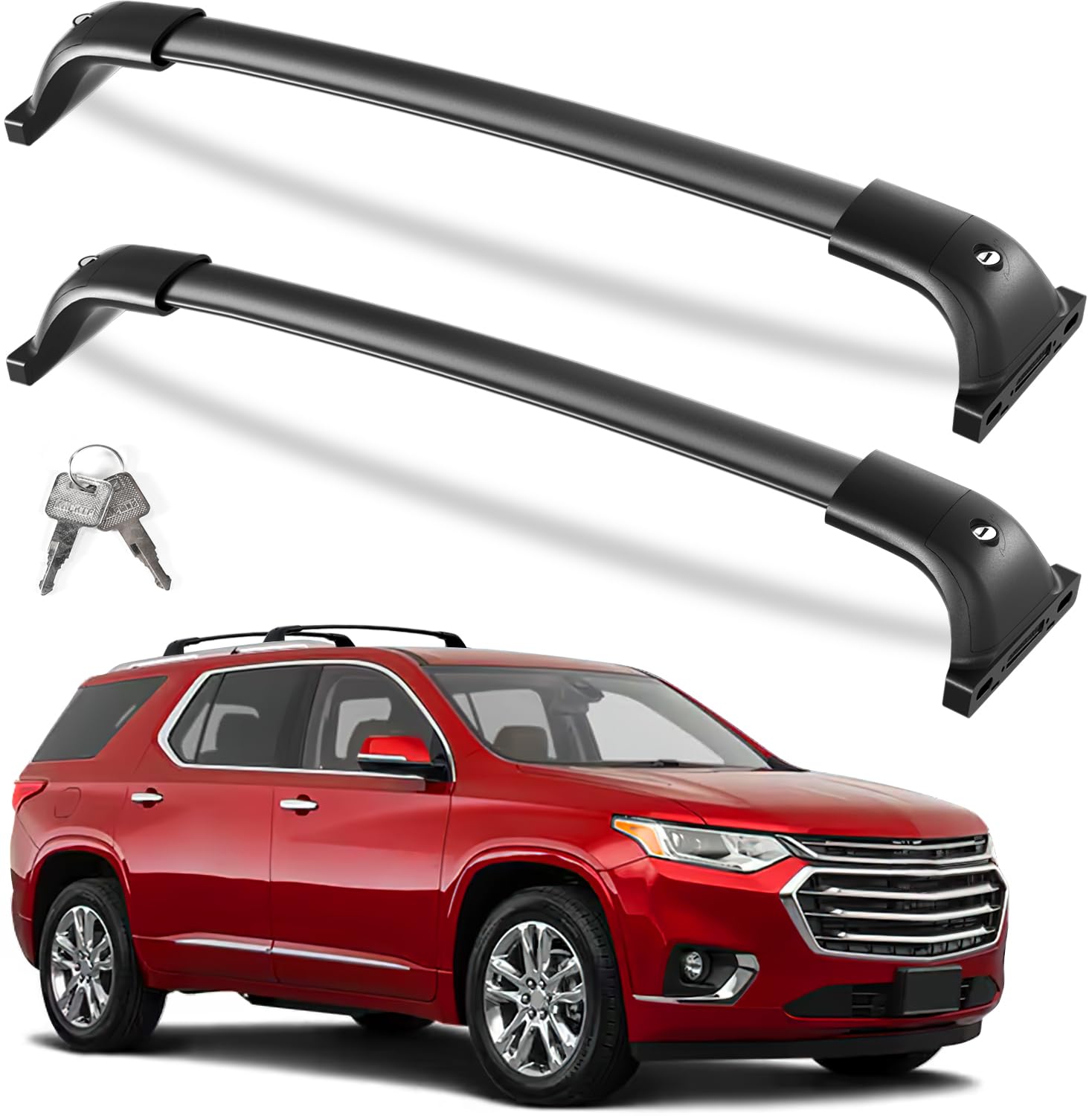 260lbs Lockable Roof Rack Cross Bar Compatible with Chevrolet Chevy Traverse 2018-2021 with Raised Side Rails
