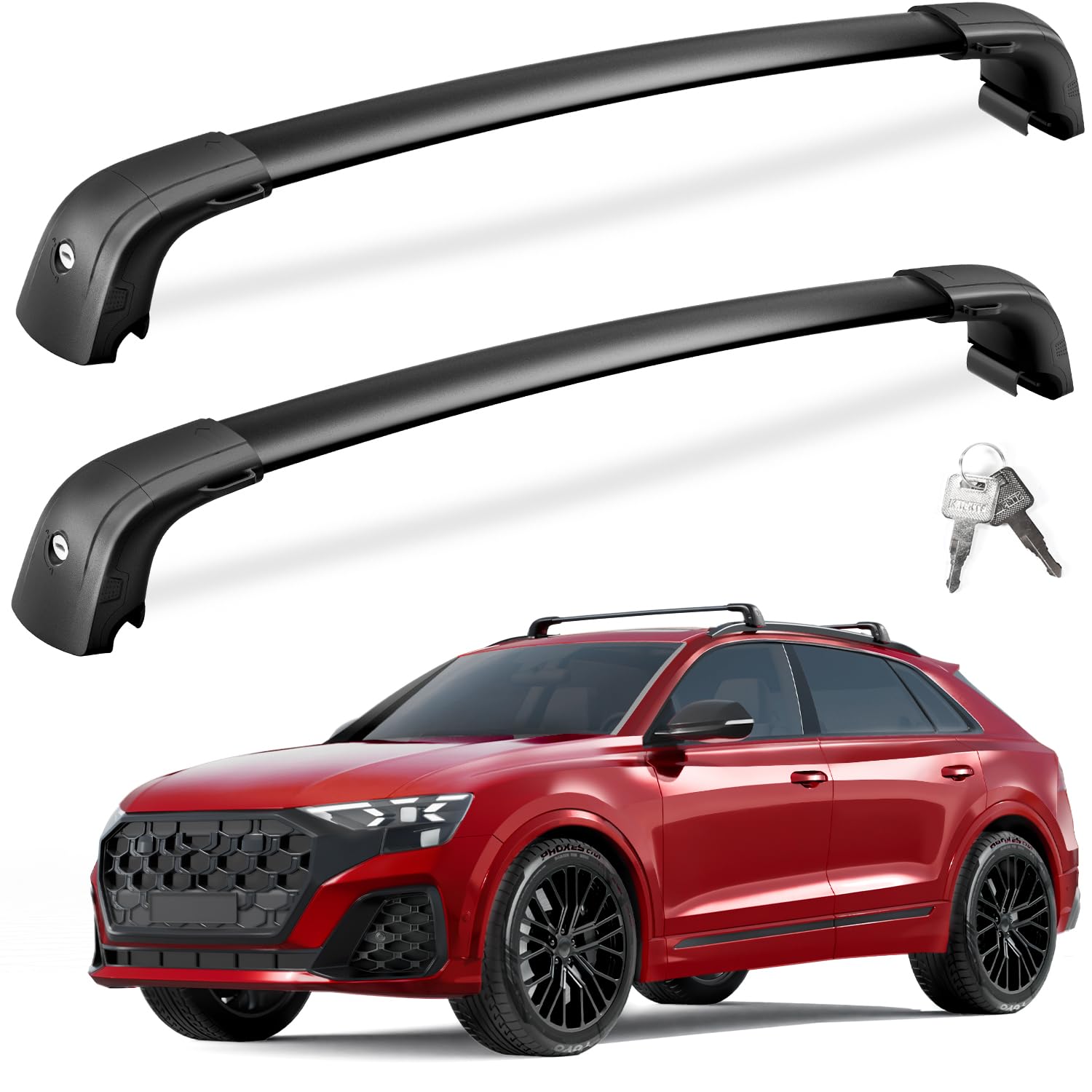 Lockable Roof Rack Cross Bars 220lb Compatible with Audi Q8 2019-2025 with Side Rails