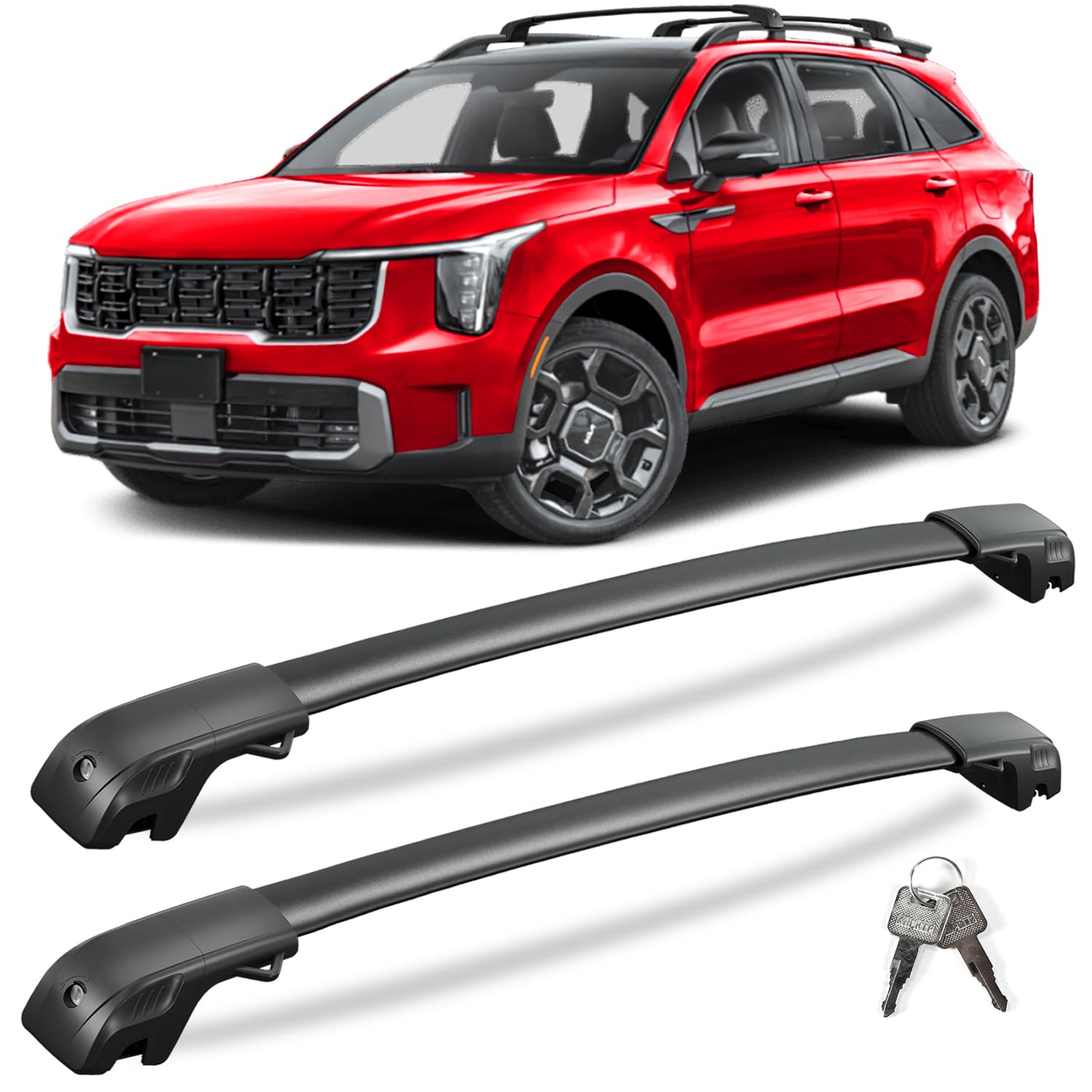 220lbs Lockable Roof Rack Cross Bars Compatible with Kia Sorento X-Line & X-Pro 2021-2025 with Raised Side Rails