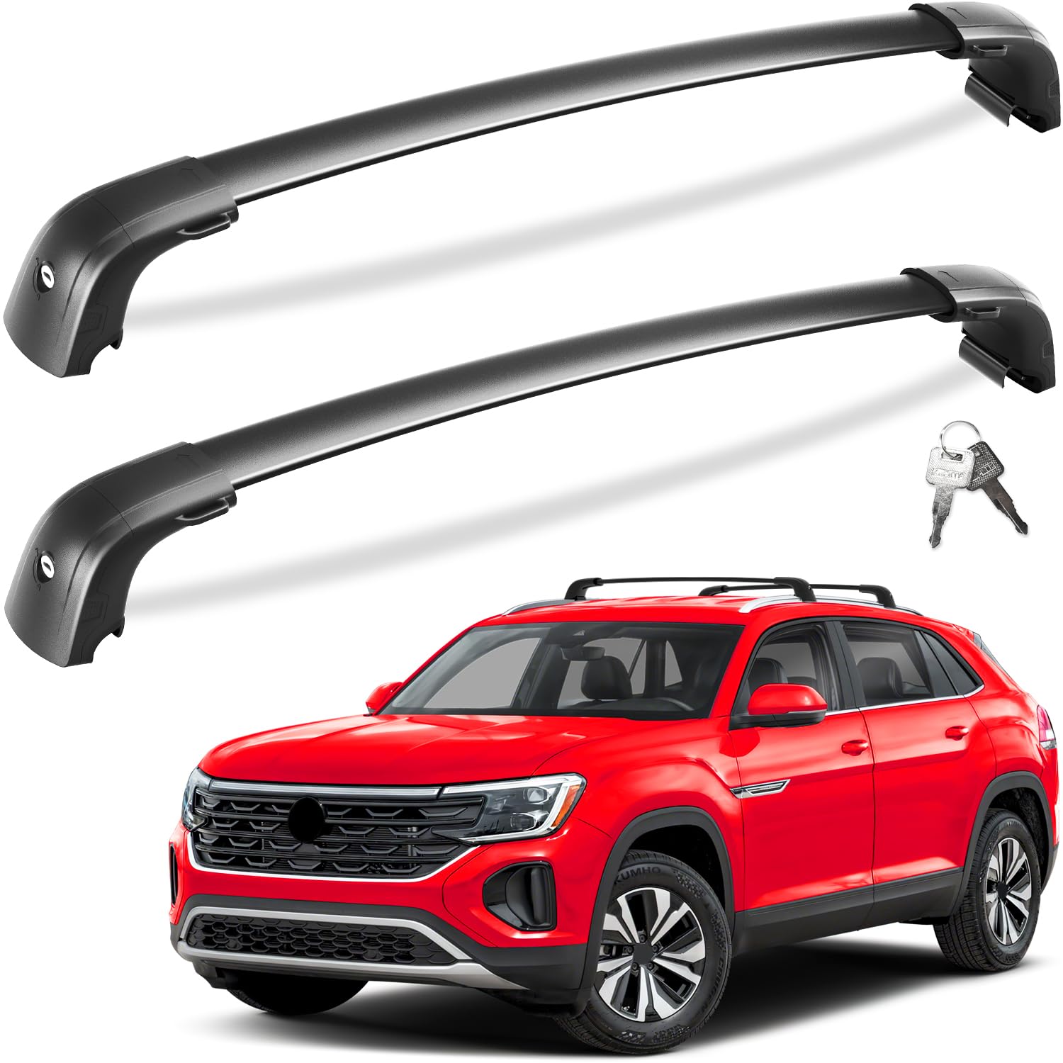 220lbs Lockable Roof Rack Cross Bars Compatible with Volkswagen VW Atlas Cross Sport 2020 2021 2022 2023 2024 2025