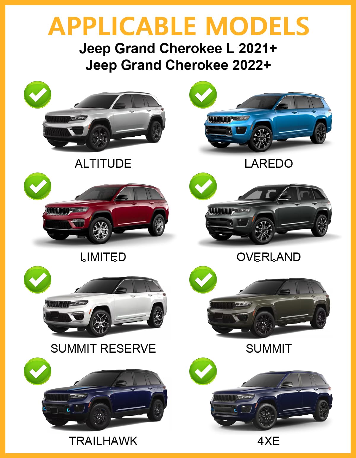 Lockable 260lbs Roof Rack Cross Bars Compatible with Grand Cherokee L 2021-2025 and 2022-2025 Grand Cherokee WL