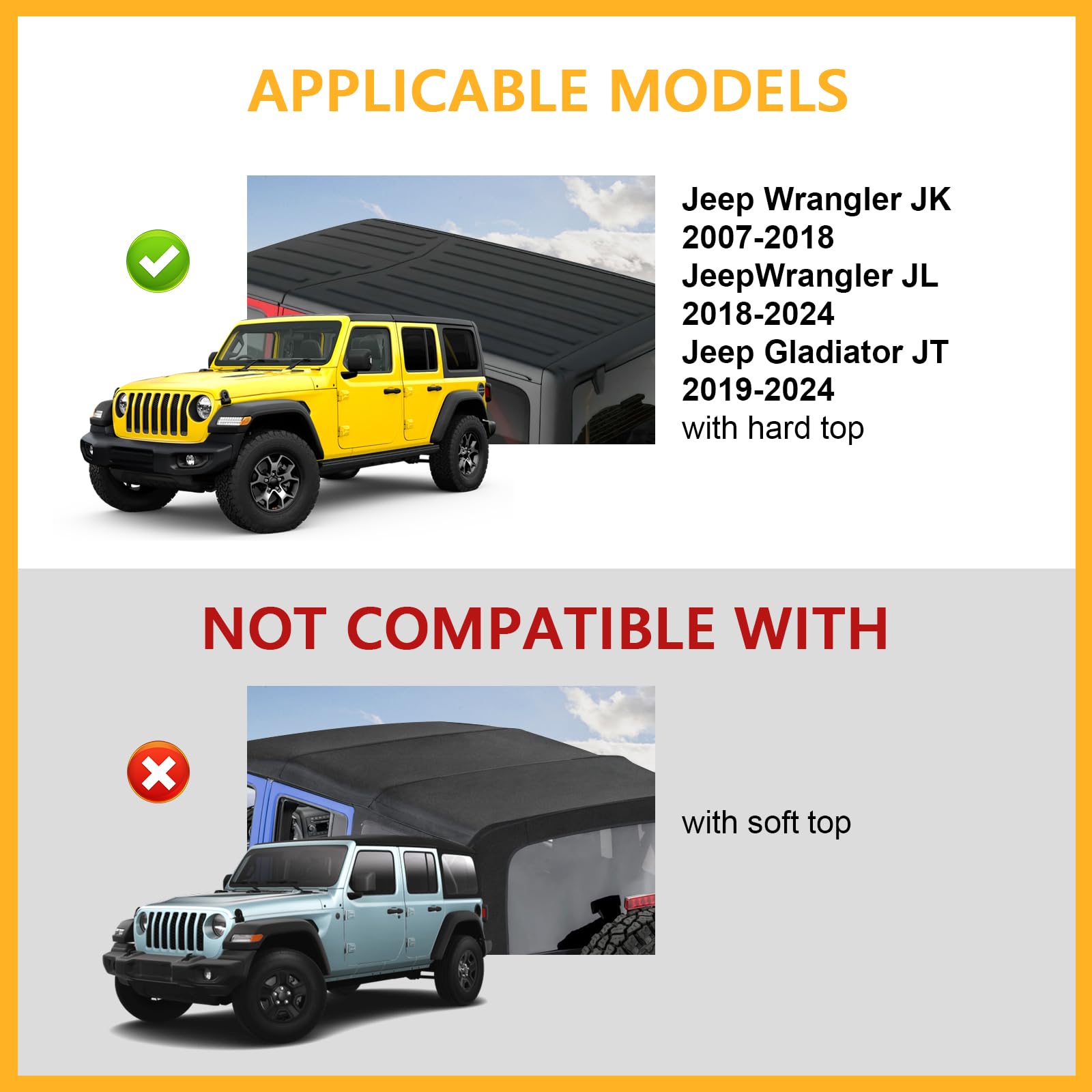 200 lbs Roof Rack Cross Bars Compatible with Jeep Wrangler JK JL Gladiator JT 2007-2024 with Anti-Theft Metal Lock