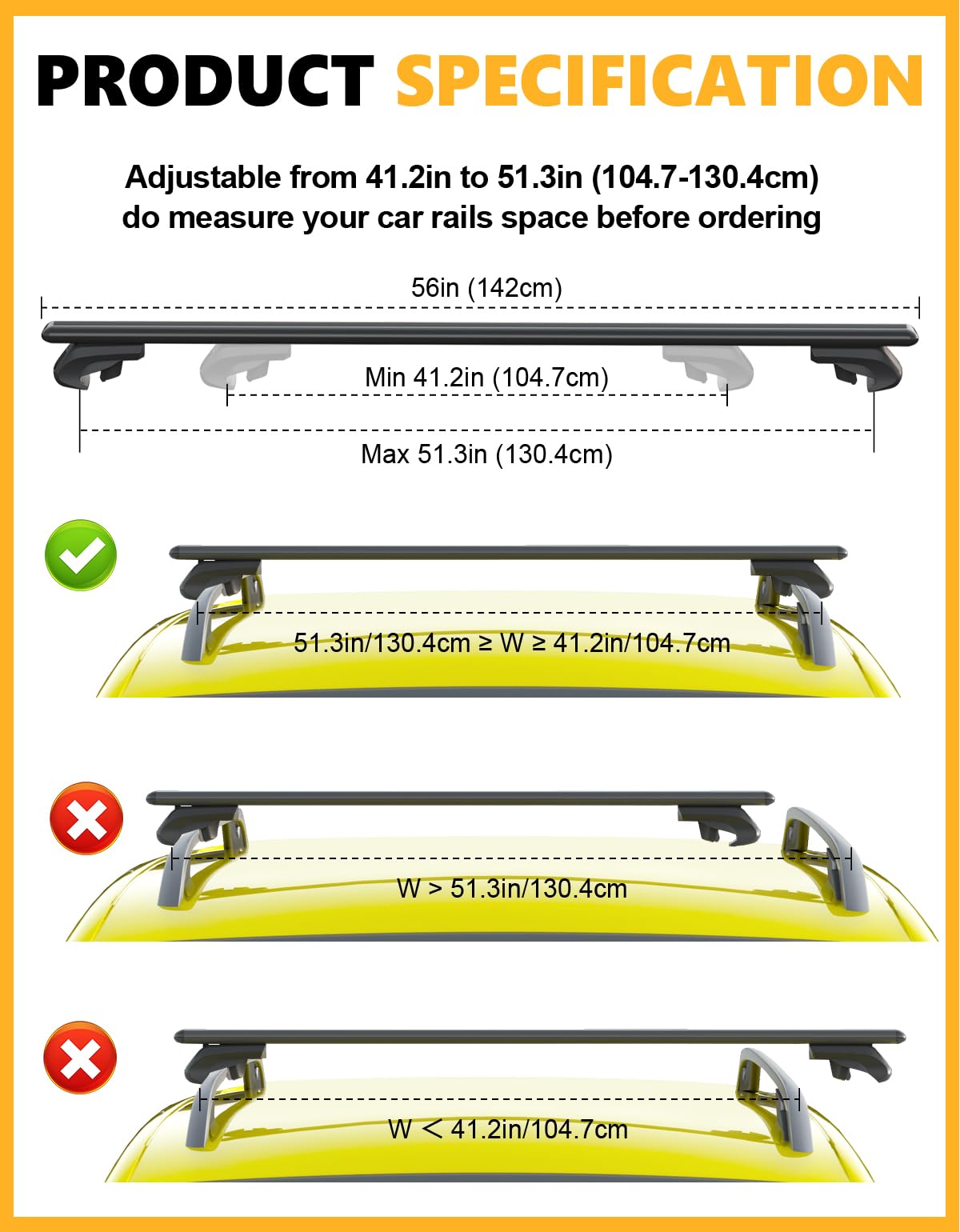 260lbs Roof Rack Cross Bars 52” Thick Aluminum Universal Crossbars Roof Rack Adjustable