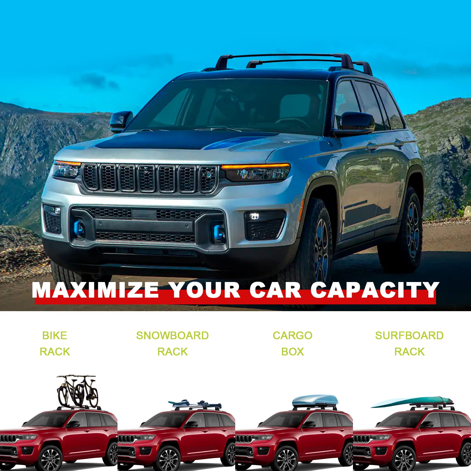 KINGGERI 220lbs Roof Rack Cross Bars Fit for Jeep Grand Cherokee L 2021-2025 & Grand Cherokee 2022-2025