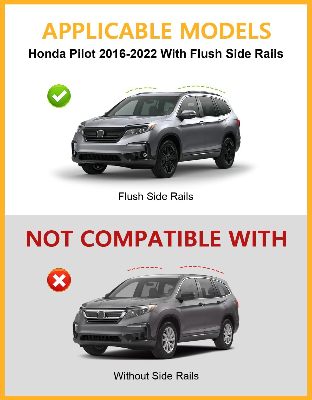 260lbs Lockable Roof Rack Cross Bars Compatible with Honda Pilot 2016-2022 with Flush Rails